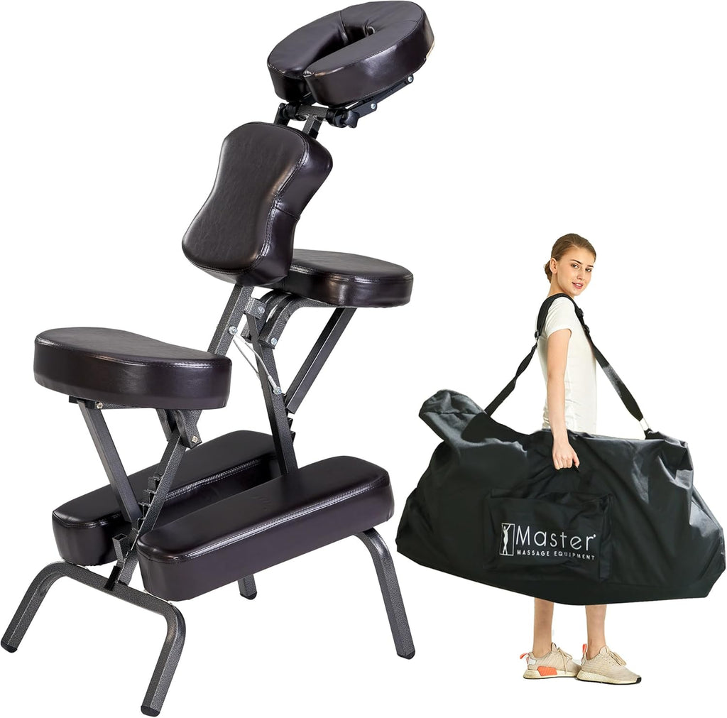 Master Massage Bedford Full Body Portable Massage Chair – Lightweight Folding Tattoo & Salon Chair with Adjustable Height, Face Cradle, Carrying Case (Coffee)