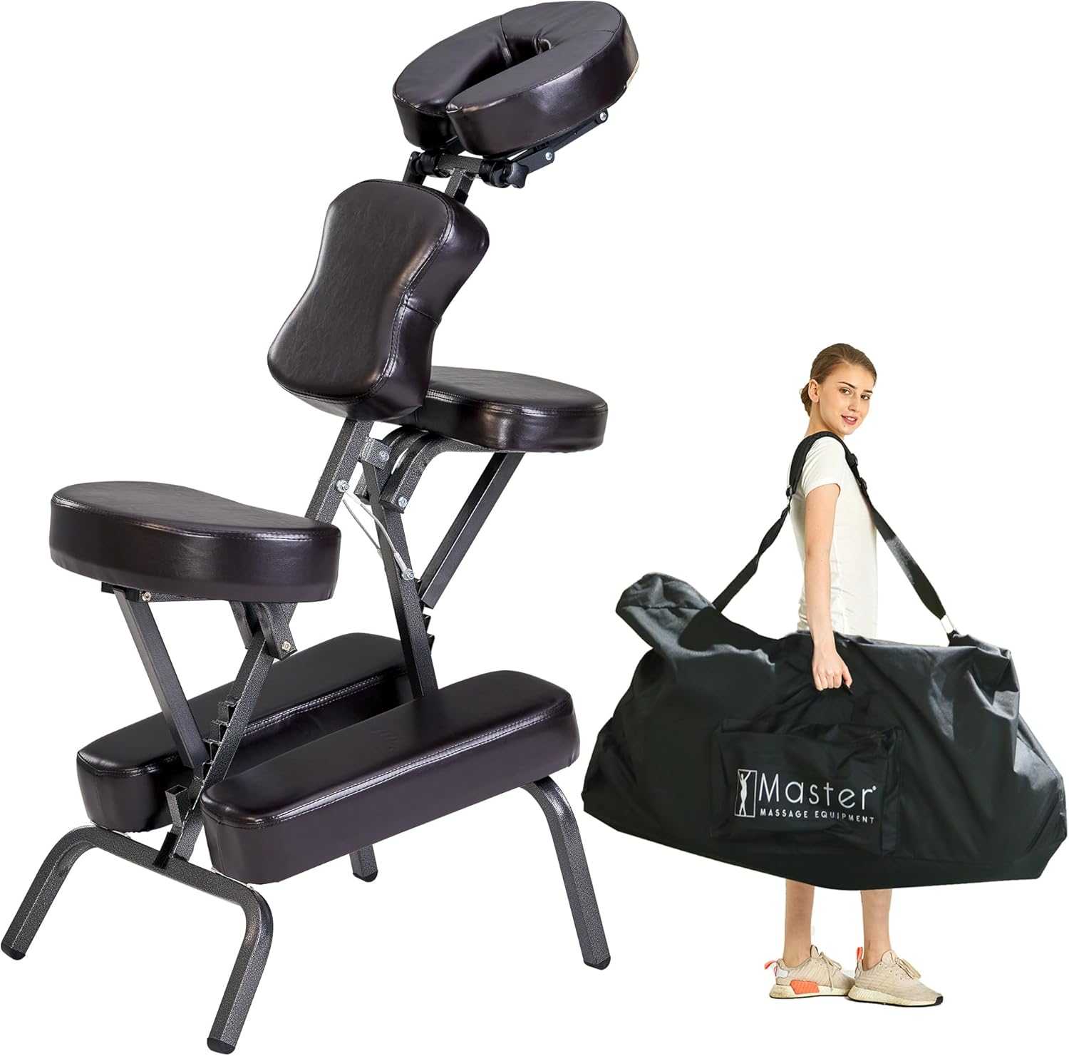 Master Massage Bedford Full Body Portable Massage Chair – Lightweight Folding Tattoo & Salon Chair with Adjustable Height, Face Cradle, Carrying Case (Coffee)
