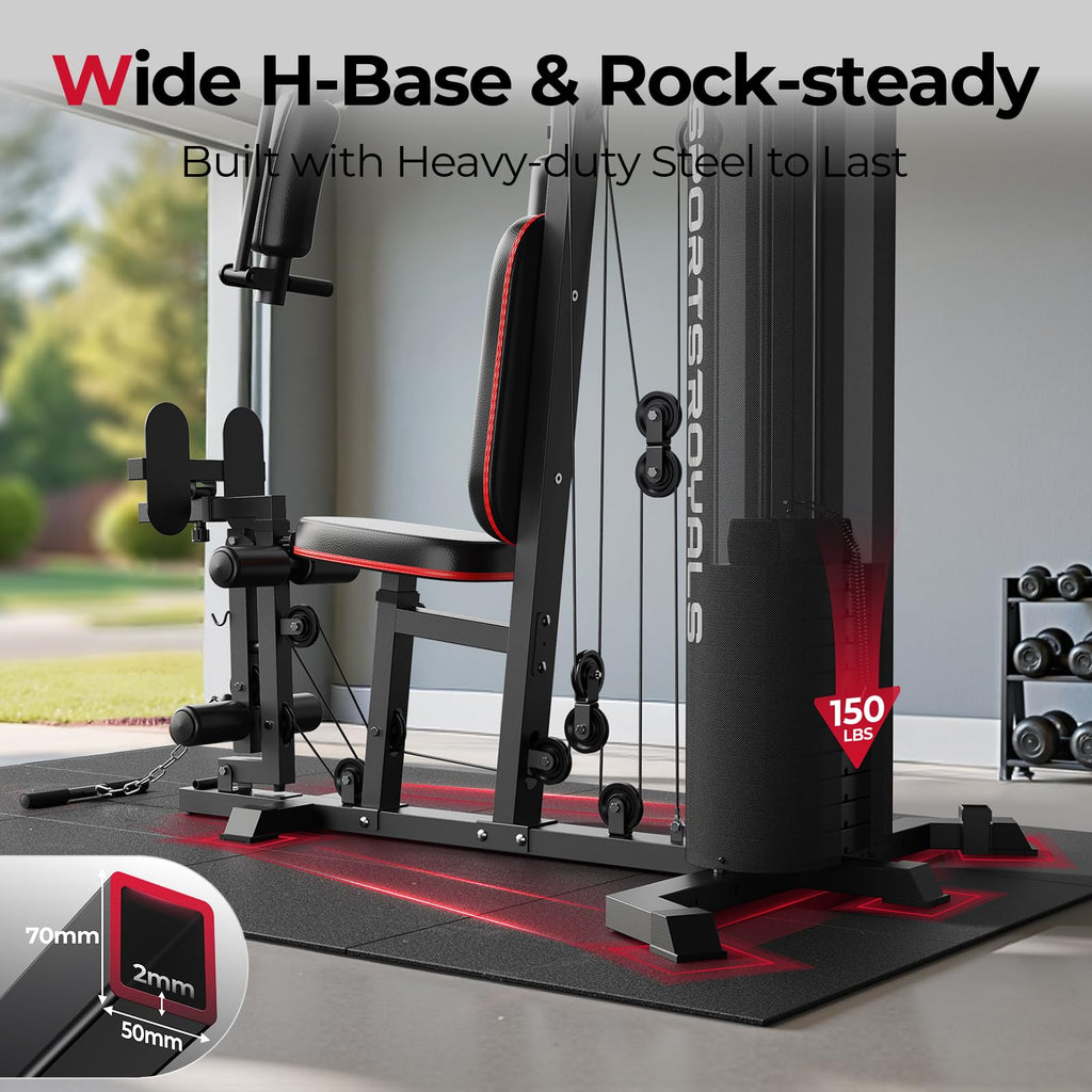 Sportsroyals Home Gym, Multifunctional Workout Station with Leg Press, 150LBS Weight Stack Full Body Workout Equipment for Home Exercise Fitness Strength Training
