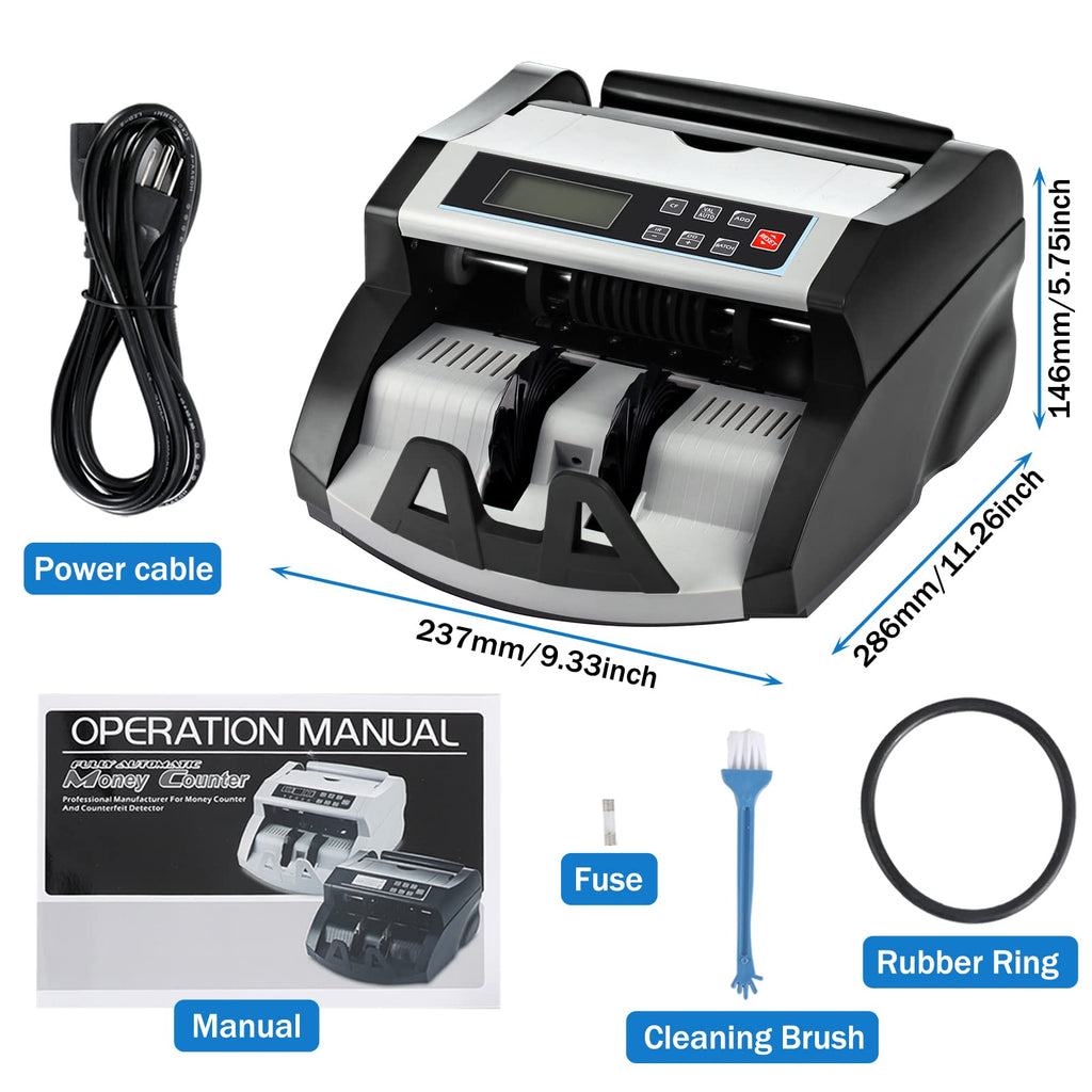 Money Counter Machine Count Value,UV/MG/MT/IR Counterfeit Detection Bill Counter,US Dollar only Cash Counter, Add+Value/Batch+Value Modes,Money Counting Machine with LCD Display (Black+Grey)