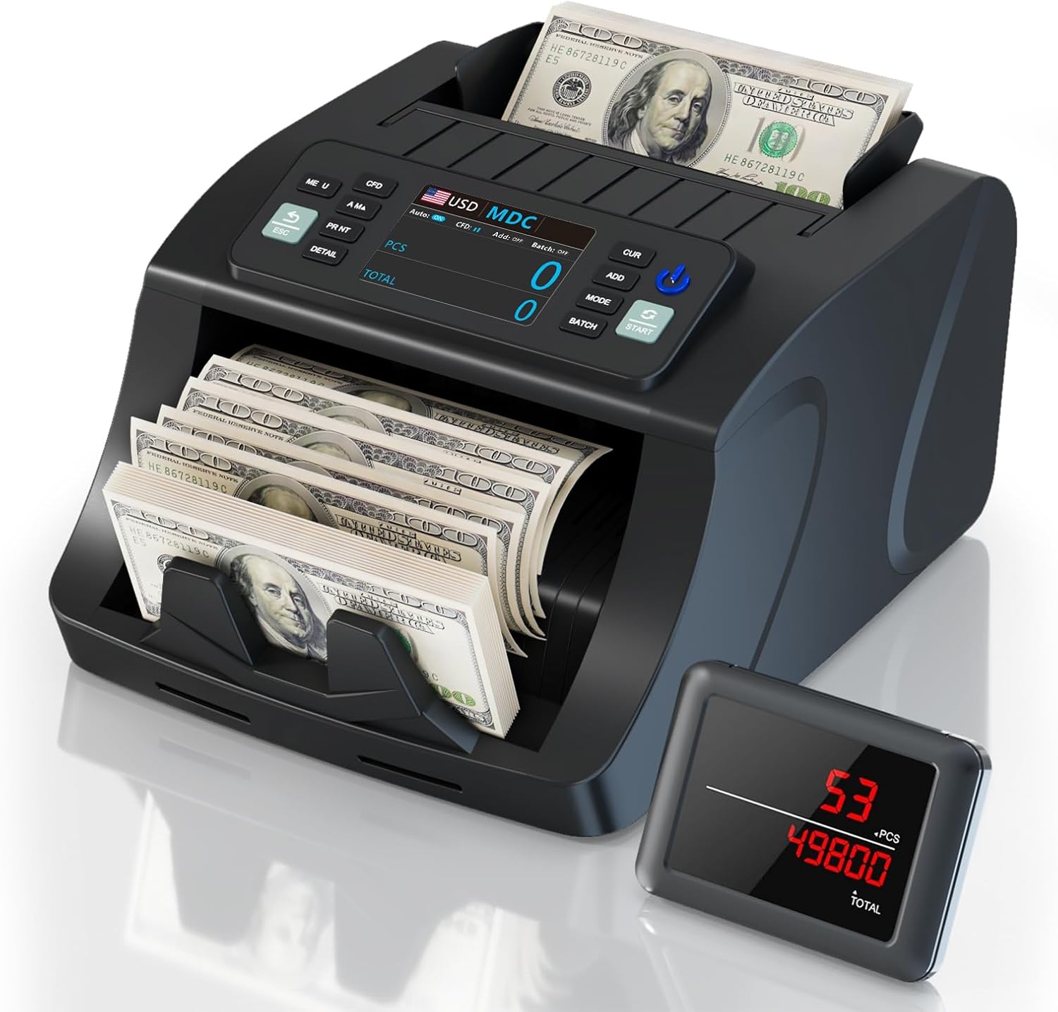 Mixed Denomination Money Counter CIS/MG/IR/DD/DBL/HLF/CHN，Dollar Euro MXN GBP CAD Money Counter Machine with Value Add Batch Modes on TFT Display