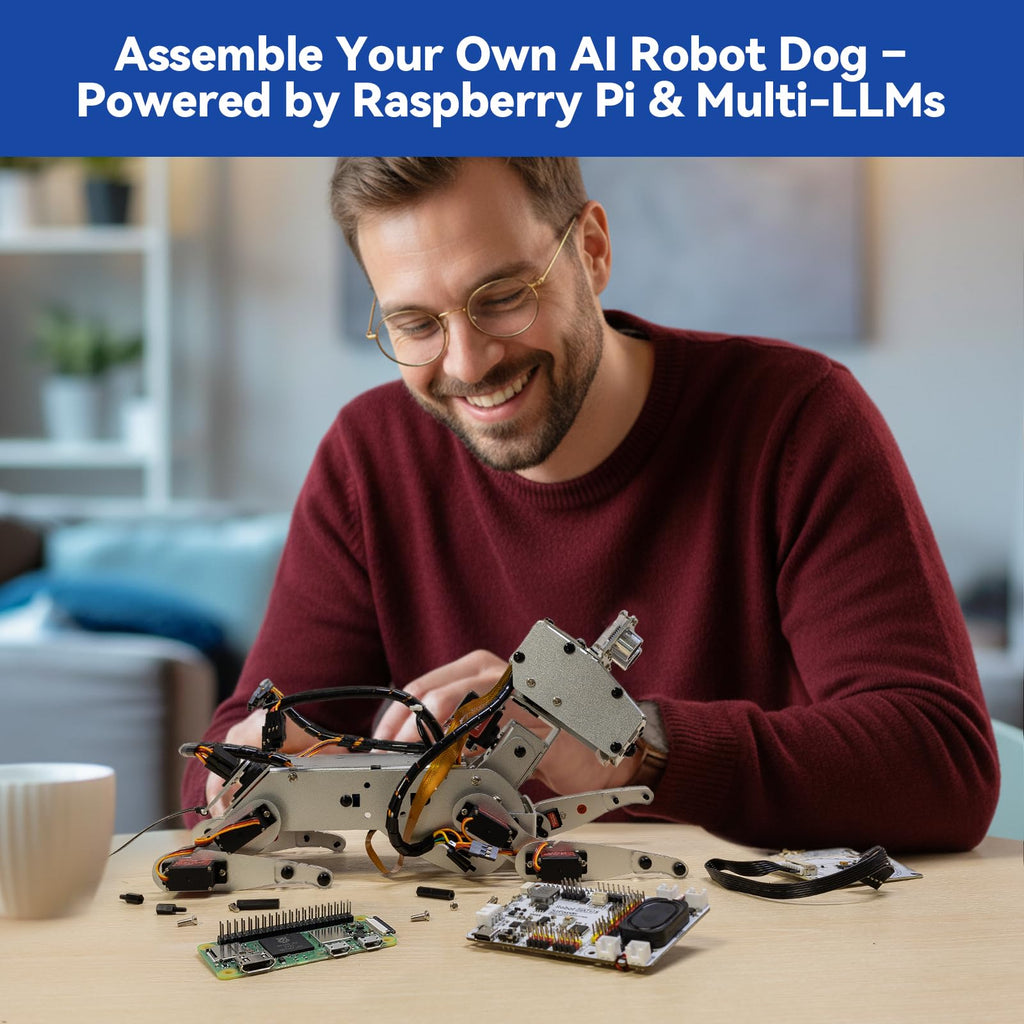 SunFounder PiDog AI Robot Dog Kit for Raspberry Pi 5/4/3B+/Zero 2W, Openclaw LLMs ChatGPT/Gemini/Grok, Voice&Video Recognition, Python, App, Battery, Gyroscope, Camera (RPI NOT Included)