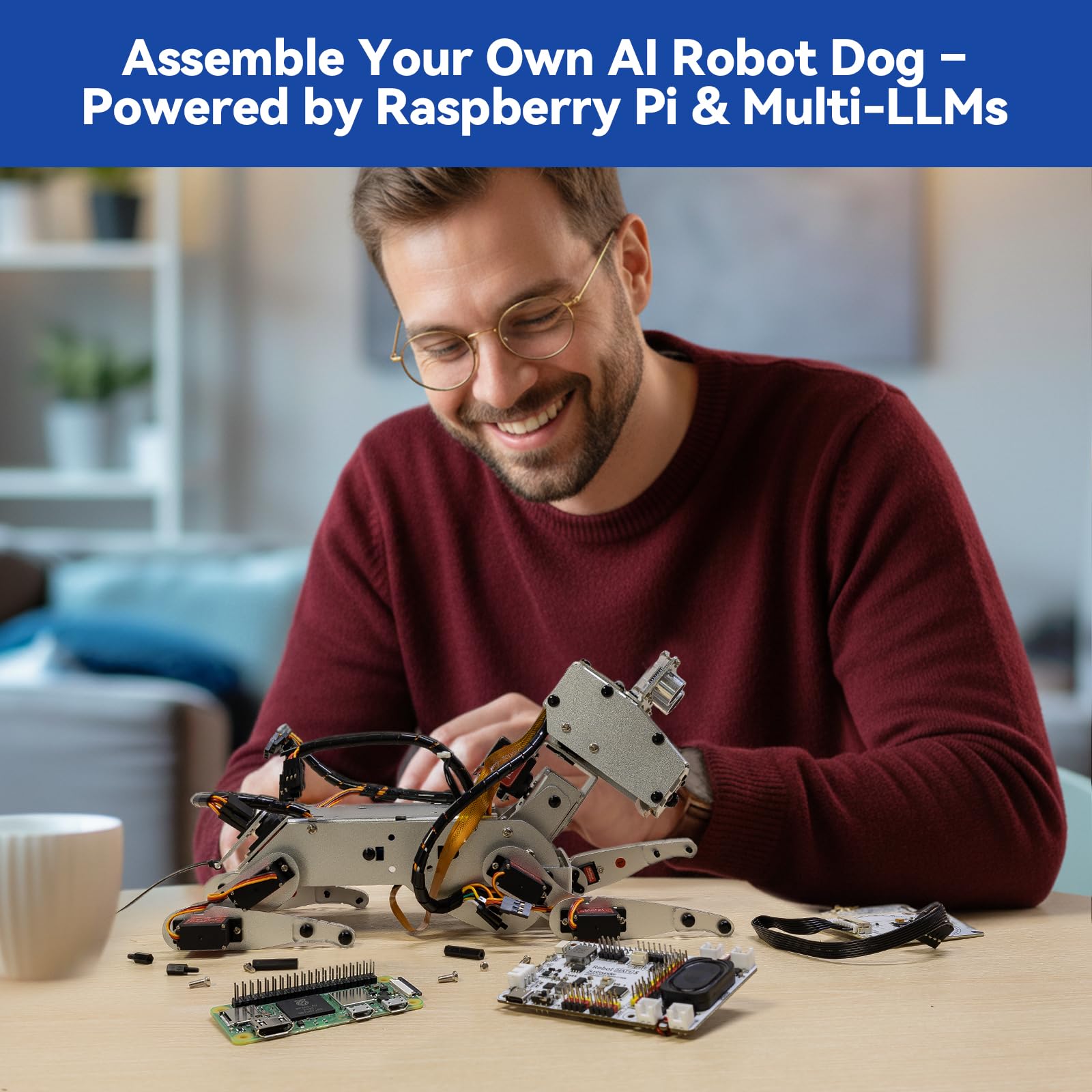 SunFounder PiDog AI Robot Dog Kit for Raspberry Pi 5/4/3B+/Zero 2W, Openclaw LLMs ChatGPT/Gemini/Grok, Voice&Video Recognition, Python, App, Battery, Gyroscope, Camera (RPI NOT Included)