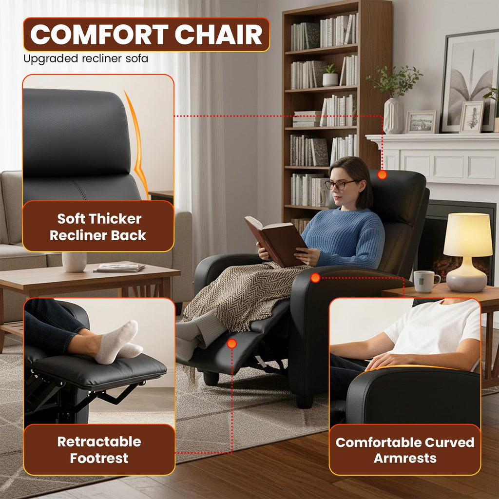 FDW Recliner Sofa Massage Chair Home Theater Seating with Lumbar Support and Padded Backrest for Living Room and Bedroom (Leather, Black)
