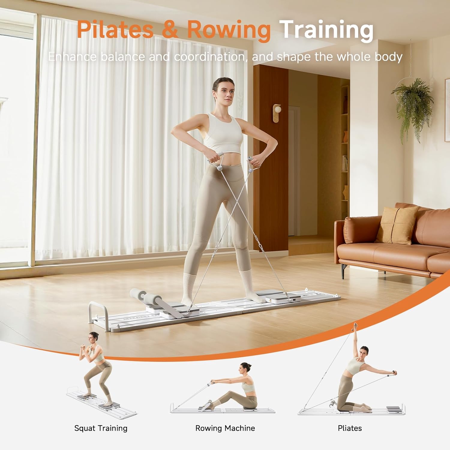 HitGo Pilates Board - Foldable Portable Pilates Reformer Set, 79" All-in-One Pilates Machine Workout Fitness Equipment for Home Gym Workout Women Men, Core & Full-Body Training Kit with Exclusive APP