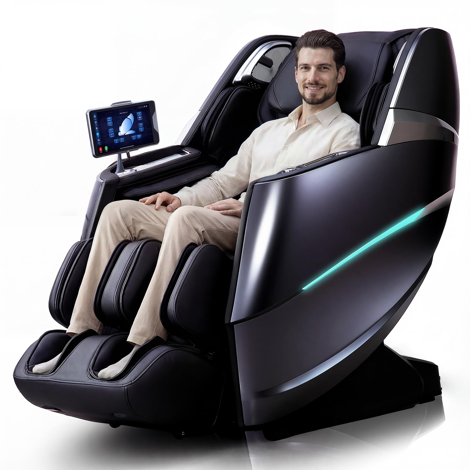 HealthRelife 4D Massage Chair Full Body Zero Gravity Recliner - 55“ SL-Track,20 Auto Modes,11 Massage Technique,40 Airbags Massage,with Yoga Stretch,APP Control,Negative Oxygen lons（Grey）