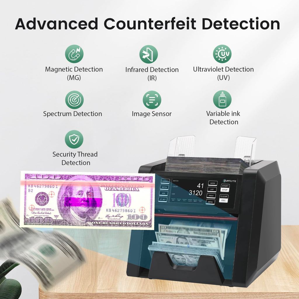 C-N30A Mixed Denomination Money Counter Machine,Value Counting,Multi Currency,CIS/UV/MG/IR Counterfeit Detection Bill Counter,Printer Enabled,Touch Screen,Cash Counter