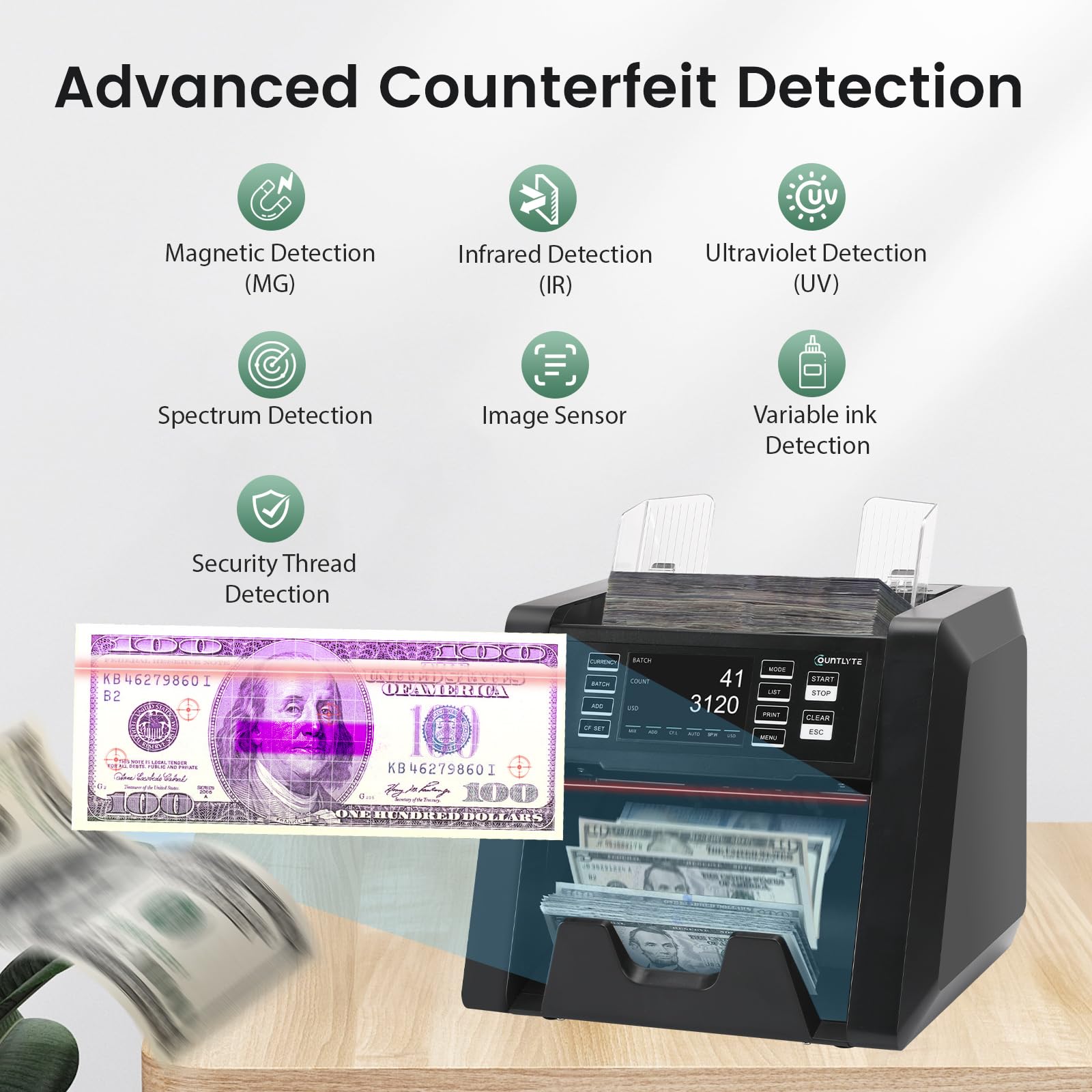 C-N30A Mixed Denomination Money Counter Machine,Value Counting,Multi Currency,CIS/UV/MG/IR Counterfeit Detection Bill Counter,Printer Enabled,Touch Screen,Cash Counter