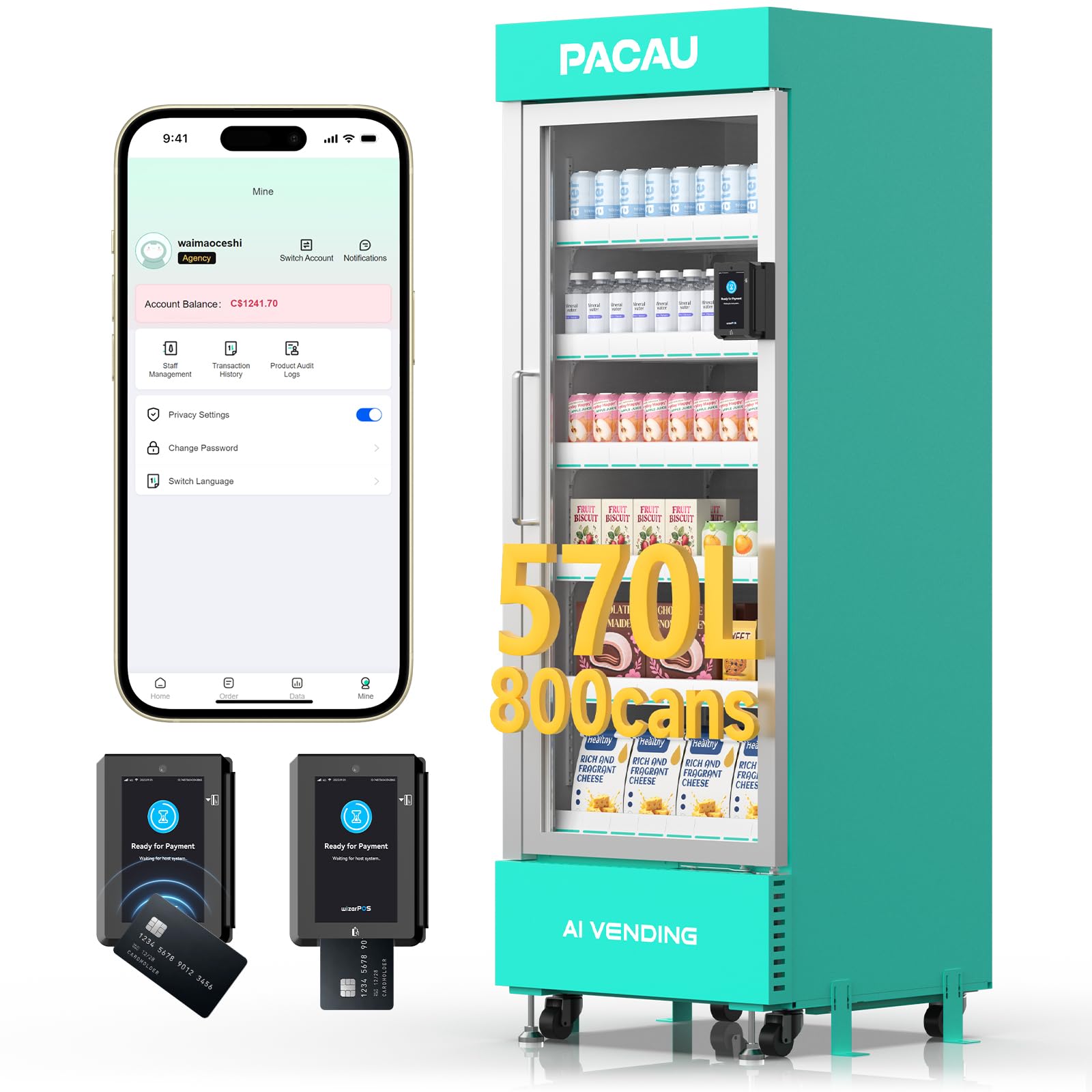 Smart AI Vending Machine (with Card Reader) Features AI Visual Recognition and Cashless Payment Support; Ideal for Gyms, Schools, Hotels, Entertainment Venues, and More (Black)