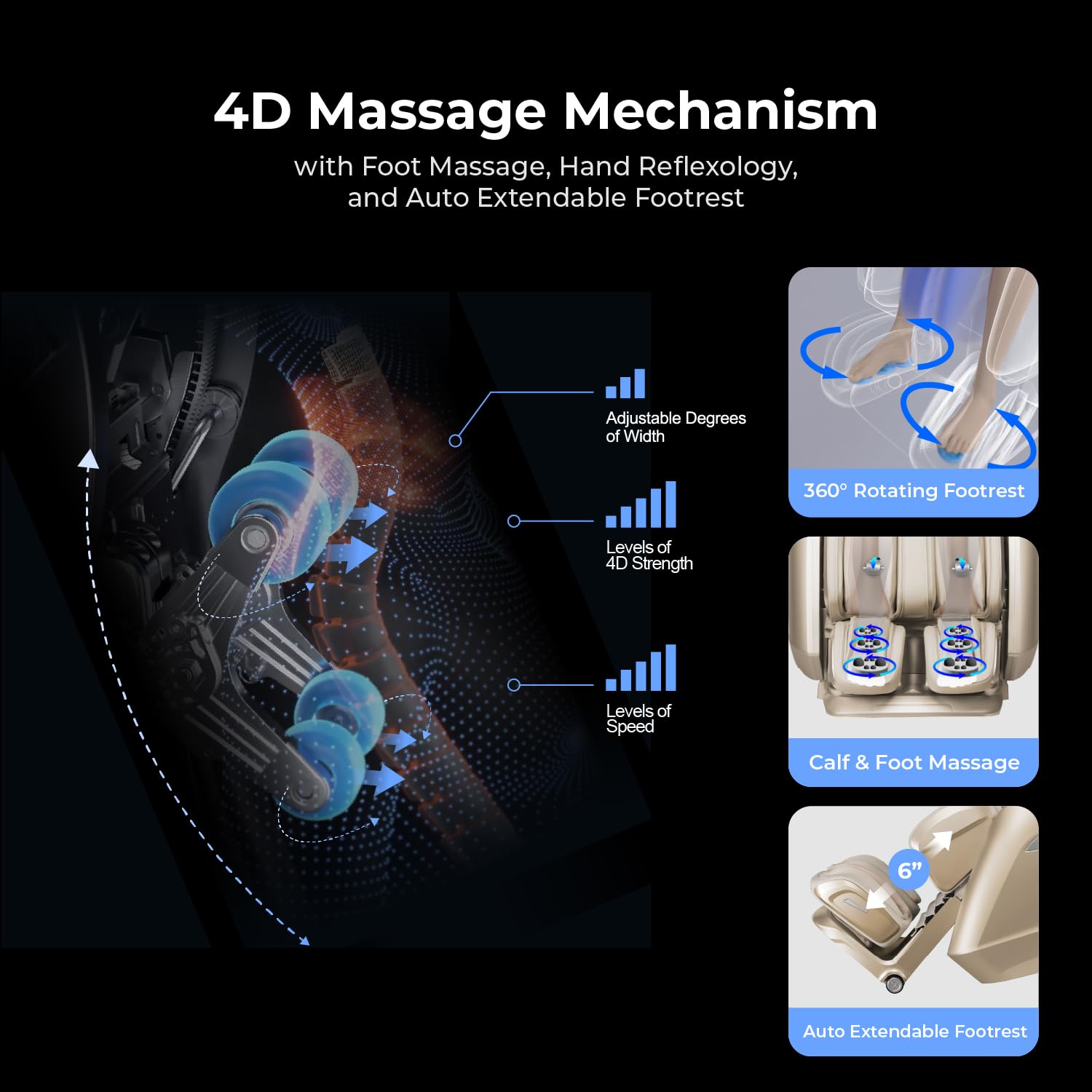 Osaki 4D Achilles l 360 Rotating Footrest l Full Body Massage Chair l Zero Gravity l 360 Kenading Calfrest l Lumbar Heating l Touchscreen Controller l Auto Body Scan l Bluetooth Speaker (Black)