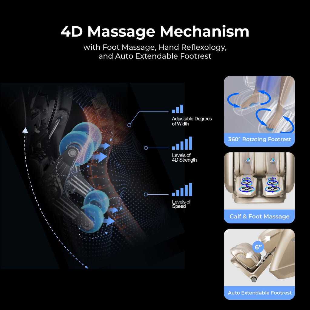 Osaki 4D Achilles l 360 Rotating Footrest l Full Body Massage Chair l Zero Gravity l 360 Kenading Calfrest l Lumbar Heating l Touchscreen Controller l Auto Body Scan l Bluetooth Speaker (Black)