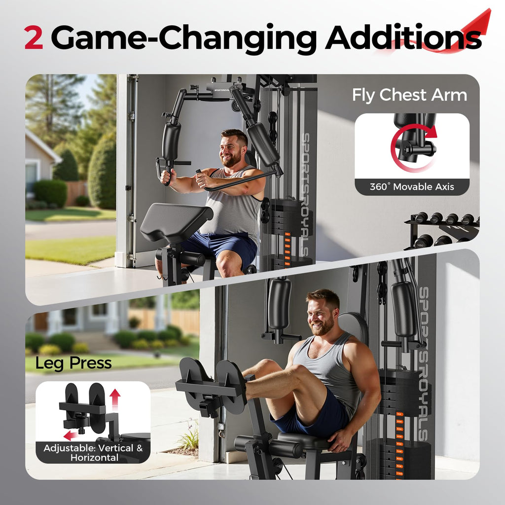 Sportsroyals Home Gym, Multifunctional Workout Station with Leg Press, 150LBS Weight Stack Full Body Workout Equipment for Home Exercise Fitness Strength Training