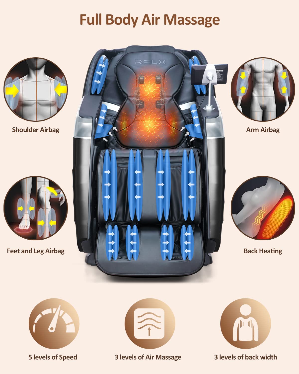 RELX Massage Chair Full Body, 20 Modes Zero Gravity SL-Track Shiatsu Massage Chair Built-in Heat System, Airbag Massage with Body Scan, Deep Yoga Stretch, Calfrest Extension and AI Control(Cream)
