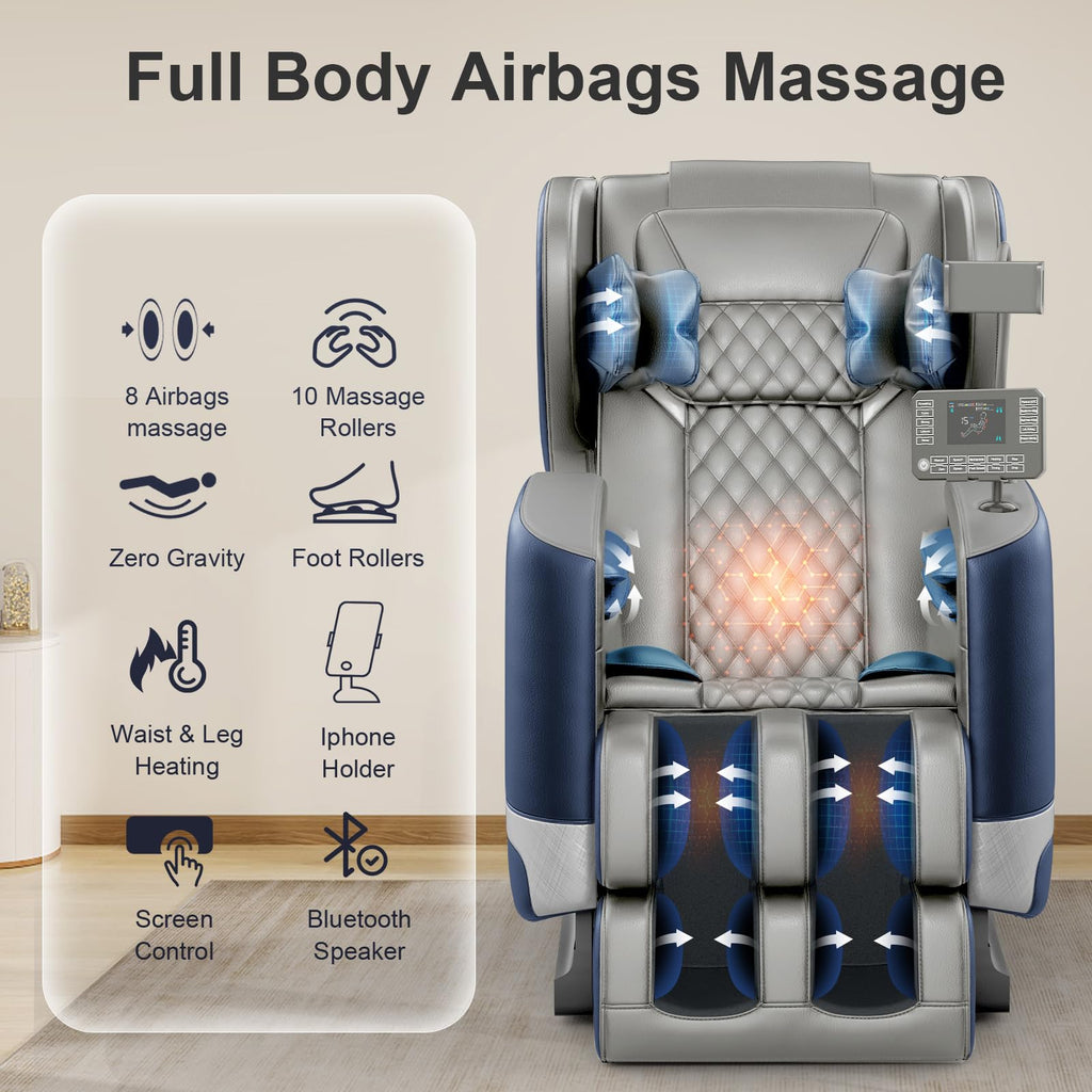 FURNIMAT 2026 Massage Chair Full Body, Zero Gravity Massage Chair with 10 Fix Rollers, Airbags, Heating, Foot Massage, Auto Modes, Bluetooth Speaker, Smart Screen Controller (Advanced Version)