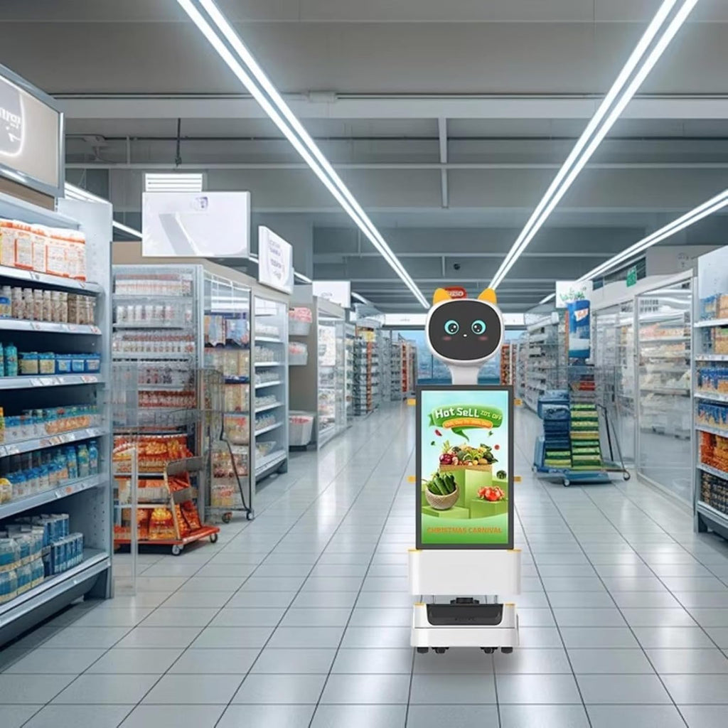 Automatic Food Delivery Robot with Smart Tray Sensor, Vehicle-Grade Damping Chassis for Restaurant Hotel, Waiter Robot with Cruise Broadcast & HD Touch Screen for Marketing Display