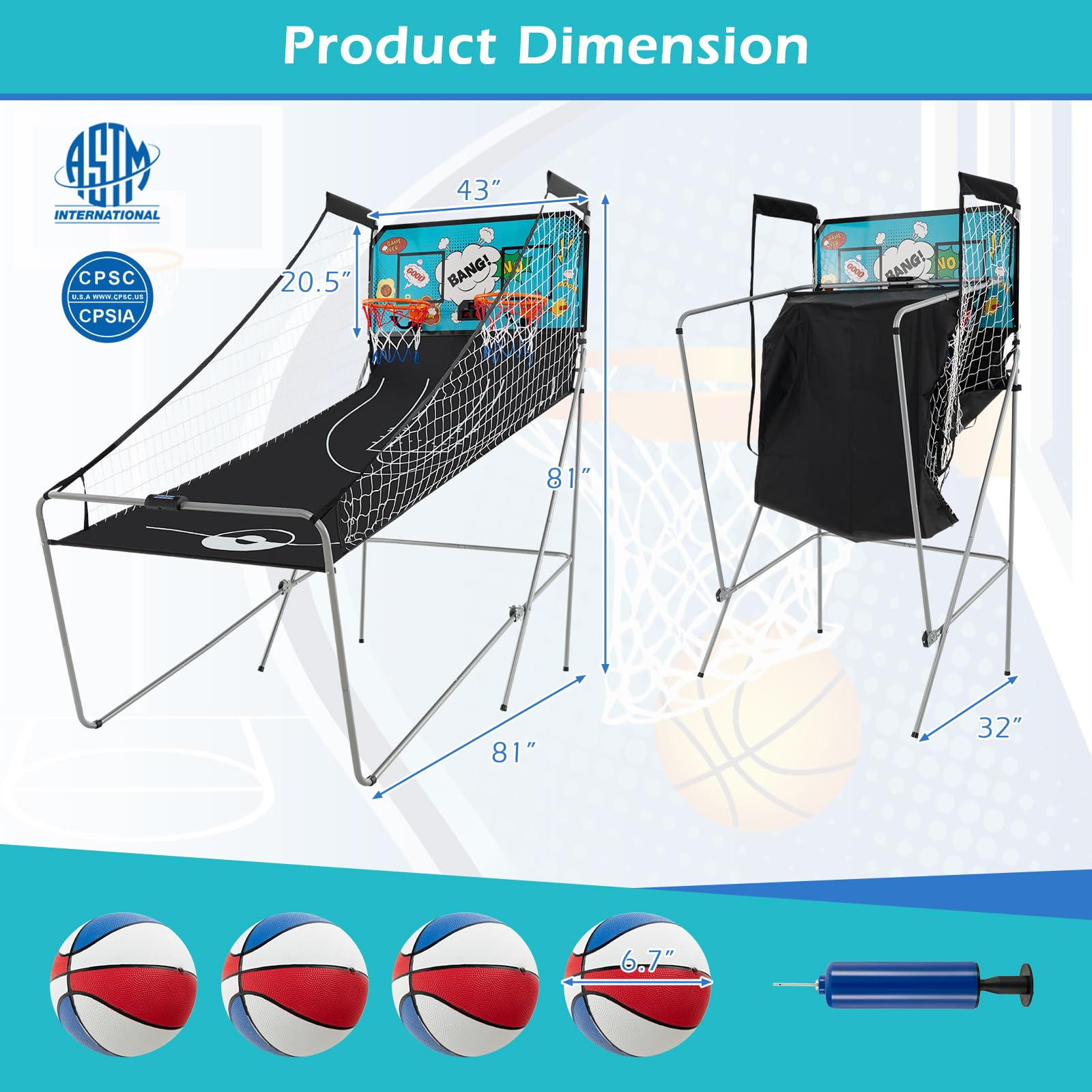 Goplus Foldable Dual Shot Basketball Arcade Game, Electronic Basketball Hoop w/LCD Scoreboard, 8 Game Modes, 4 Balls, Indoor Outdoor Basketball Game Machine for Adults (Green)