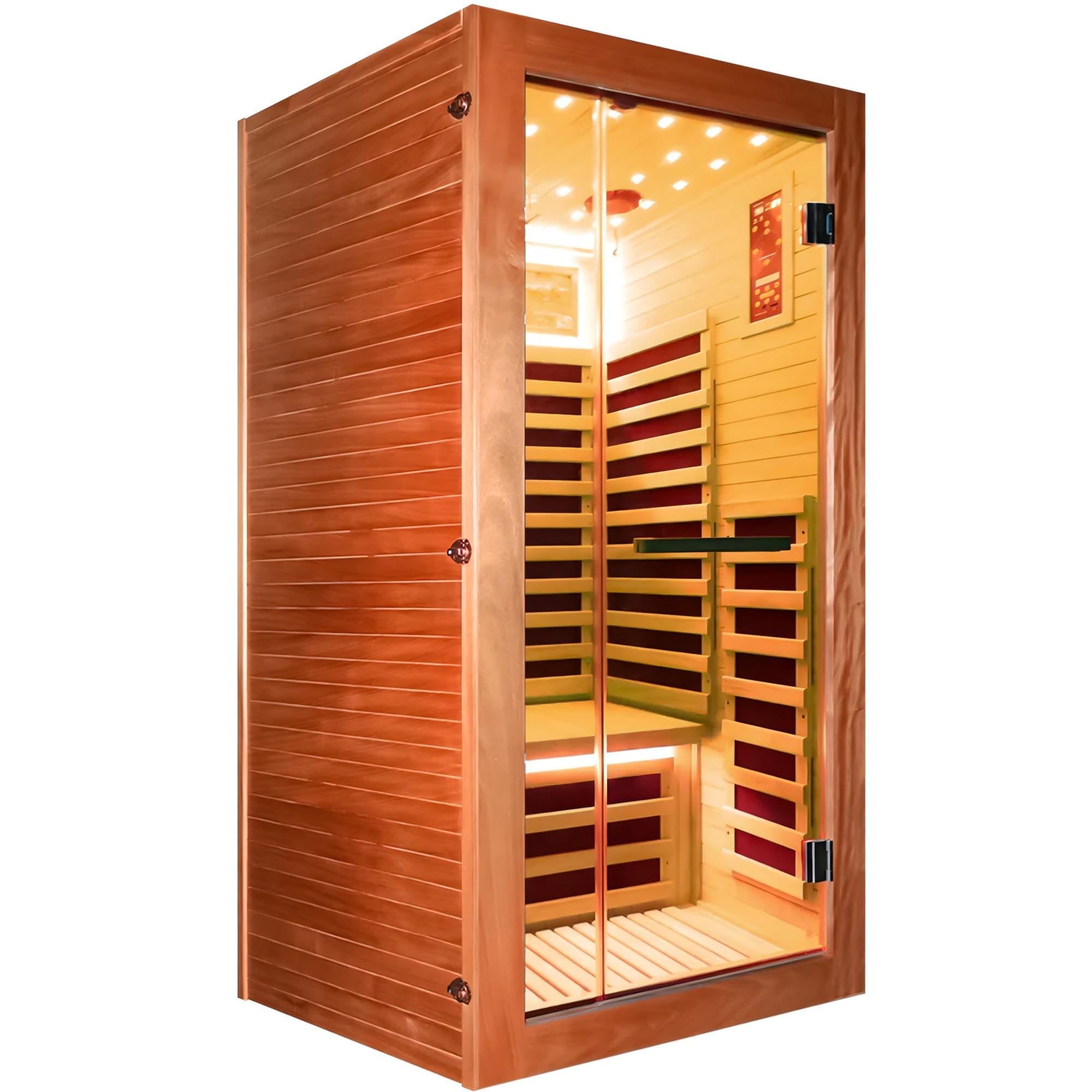 2 Person Infrared Sauna Far Infrared Sauna Room for Home Indoor 2000W Low-EMF Wood Dry Sauna with Full Starry Sky Lights Ceiling in 7 Color Speaker Fast Heating Easy Assembly- 47.3*41.3*74.8 IN