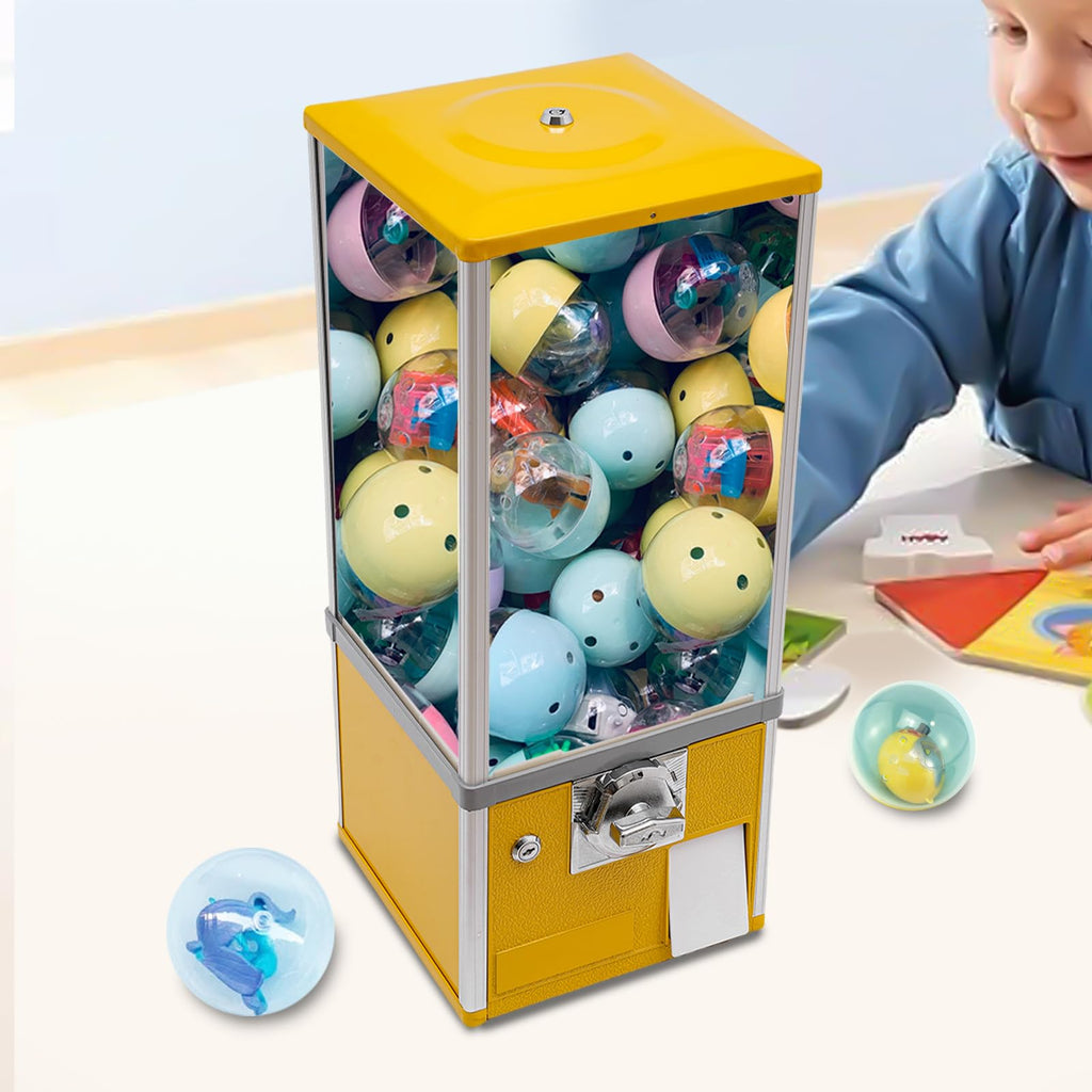 Commercial Candy Vending Machine, 4-Quarter Operated Toy Dispenser with Key Lock, 250-Capacity Capsule Vendor for Arcades Stores, 1.77-1.97in Toys (Black)