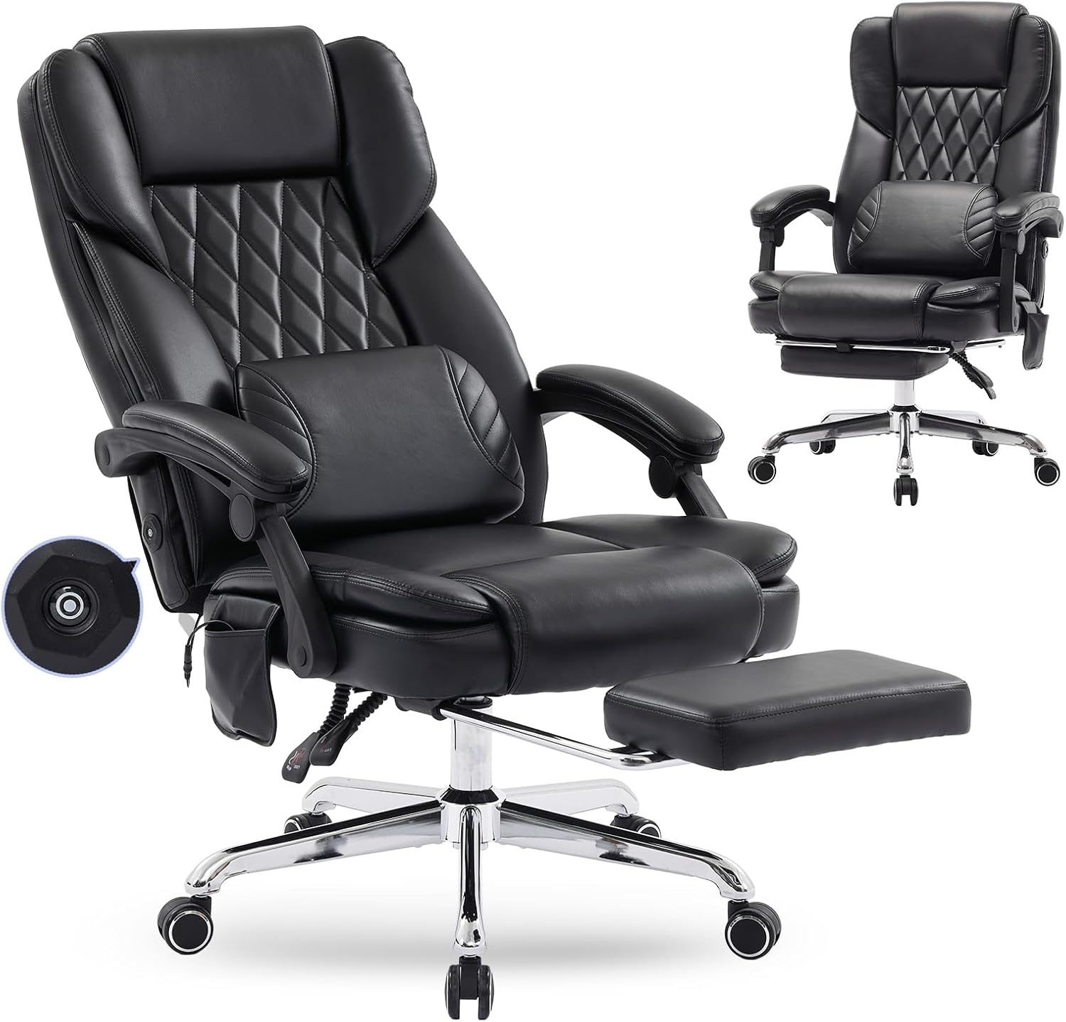 500LBS Massage Office Chair with Foot Rest, 3D Kneading Massage Home Office Desk Chairs, 22.83” Wide Big and Tall Office Chair for Heavy People, Ergonomic Reclining Gaming Chairs, Black