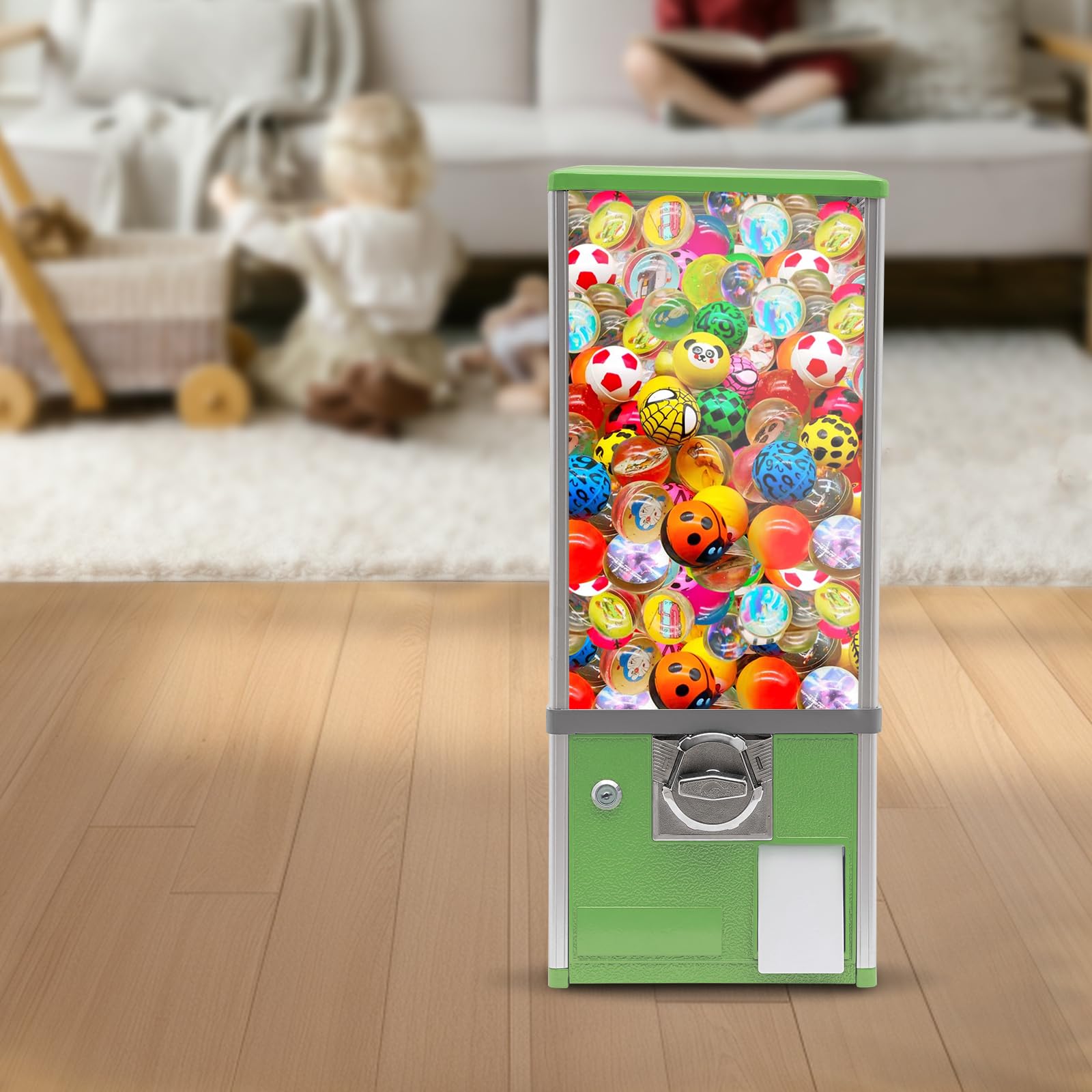Commercial Candy Vending Machine, 4-Quarter Operated Toy Dispenser with Key Lock, 250-Capacity Capsule Vendor for Arcades Stores, 1.77-1.97in Toys (Black)