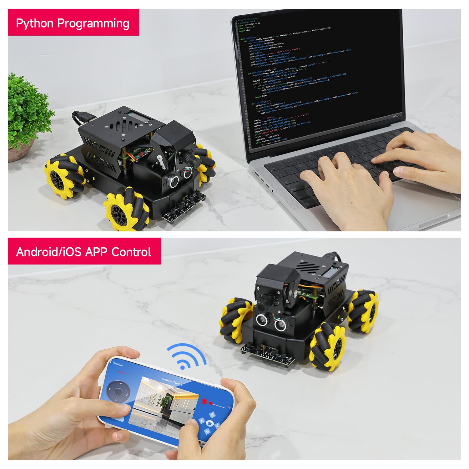 Yahboom Raspberry Pi 5 ROS2 Robot Car 360°Movement, AI Vision & Tracking, Integrated Multimodal Large AI Model OpenRouter, AI Voice Interaction (Superior Without RPi5)