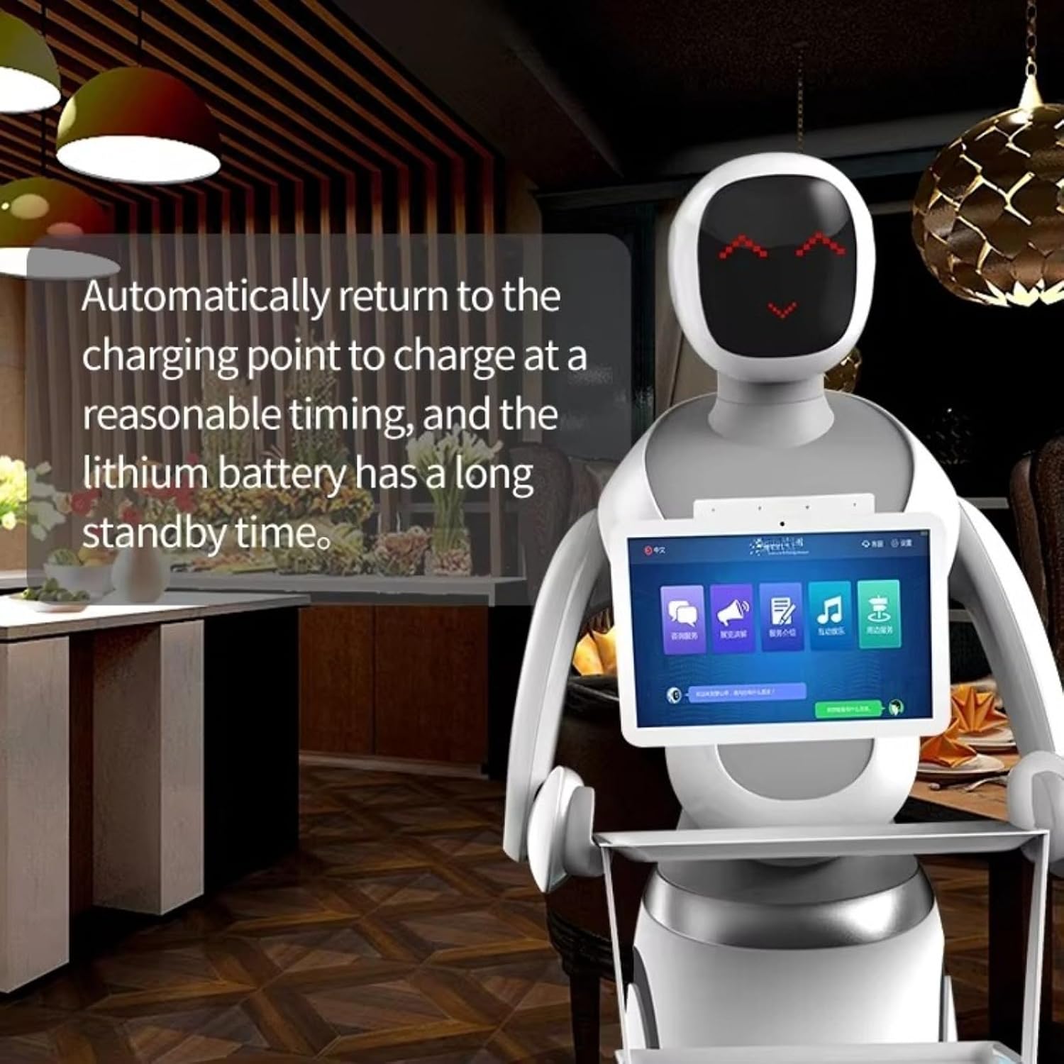 Restaurant Delivery Robot with Smart Navigation and Autonomous Obstacle Avoidance, AI Service Robot with Dual Tray, Touch Screen and Voice Assistant for Restaurant Hotel Cafe Hospitality Service
