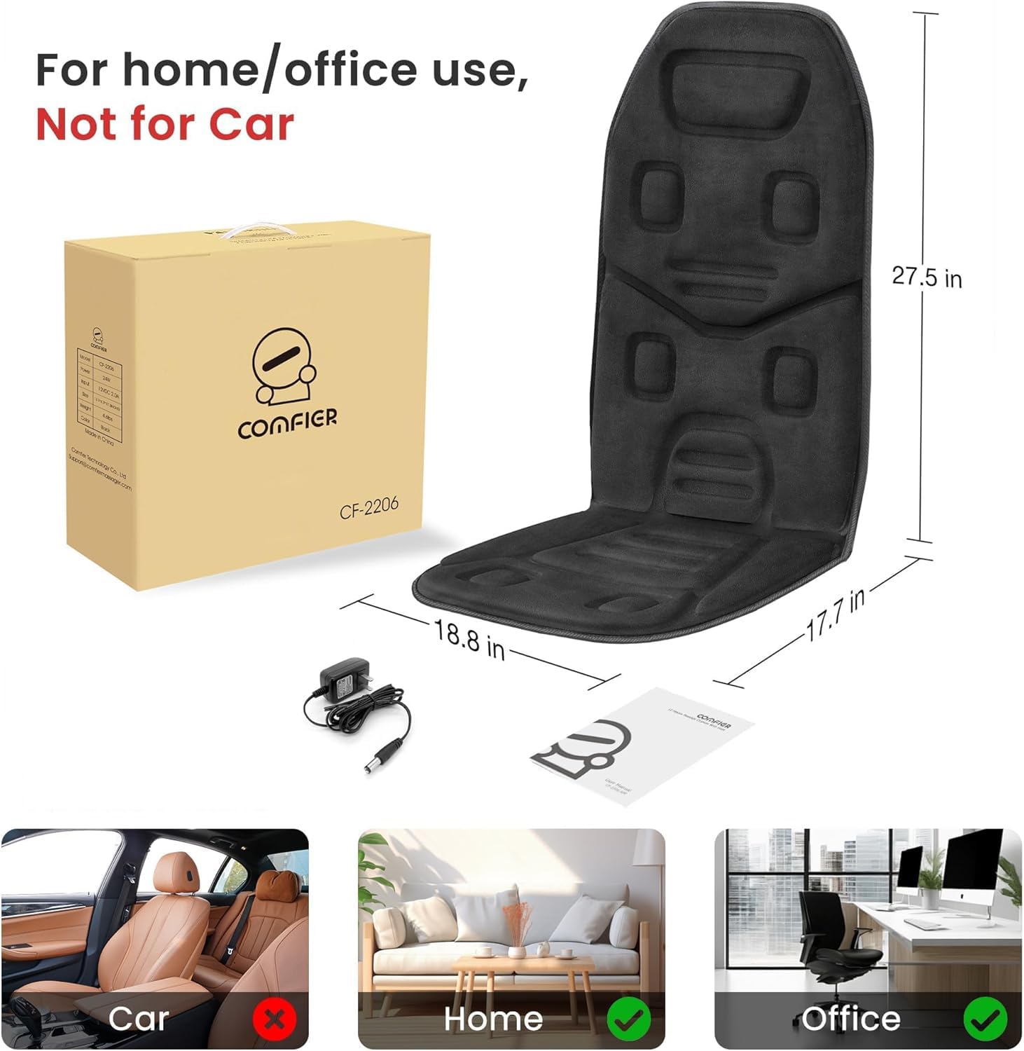 COMFIER Vibration Back Massager Seat Cushion with Heat,Father Day Dad Gifts for Men,10 Motors Massage Chair Pad,Chair Massager for Pain Relief at Office/Home, Father Day Gift
