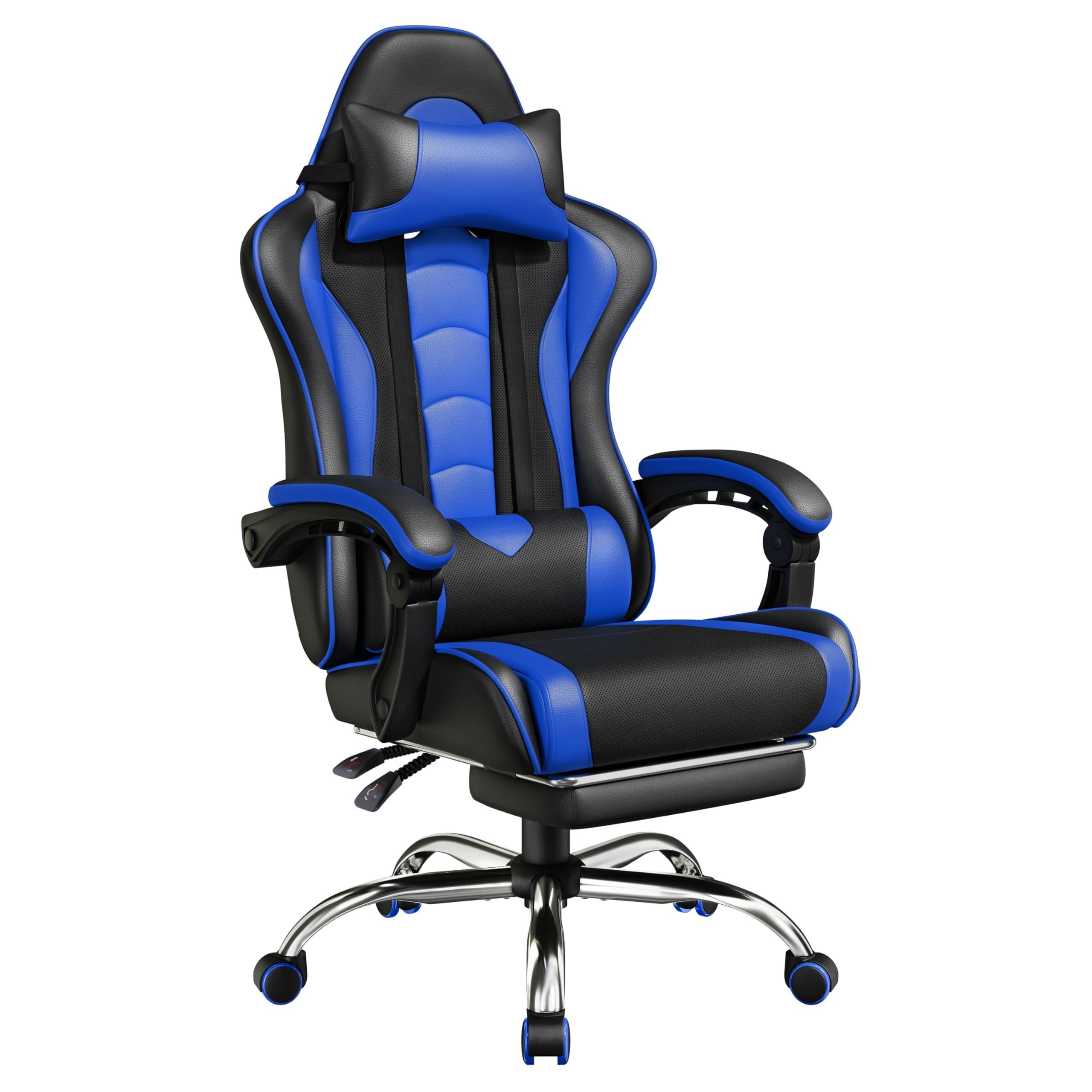 Yaheetech Gaming Chair with Electric Massage Lumbar Support, Footrest & Headrest — Ergonomic High Back Recliner for Home Office, Computer Desk Chair, Height Adjustable, 300 lbs, Black/White