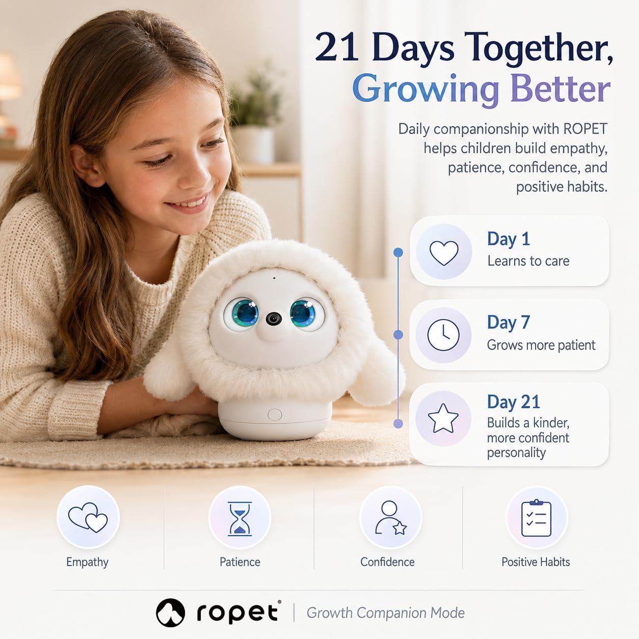 KAMOMO Companion Interactive Robot Pet, Emotional Support for Kids and Adults, AI Desk Robots, Anxiety Relief Comfort Gift
