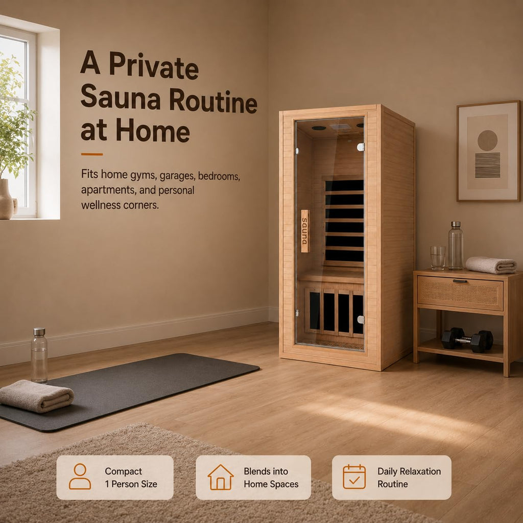 1350W Far Infrared Home Sauna, Energy-Efficient Fast-Heating Indoor Sauna Room with Bluetooth & 7-Color Therapy, Canadian Hemlock Wood, Modular Design - Ideal for Home Gym, Family Relaxation