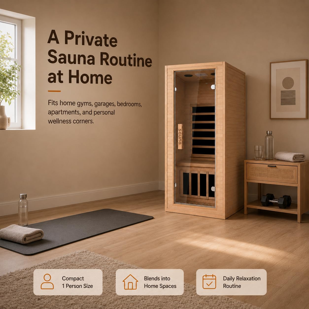 1350W Far Infrared Home Sauna, Energy-Efficient Fast-Heating Indoor Sauna Room with Bluetooth & 7-Color Therapy, Canadian Hemlock Wood, Modular Design - Ideal for Home Gym, Family Relaxation