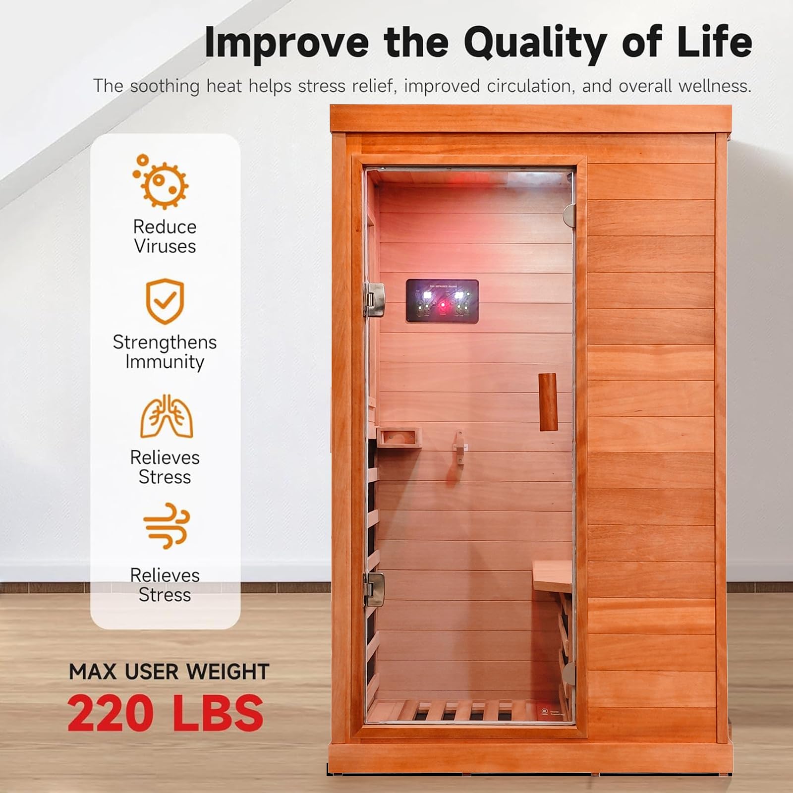 2 Person Infrared Sauna Far Infrared Sauna Room for Home Indoor 2000W Low-EMF Wood Dry Sauna with Full Starry Sky Lights Ceiling in 7 Color Speaker Fast Heating Easy Assembly- 47.3*41.3*74.8 IN