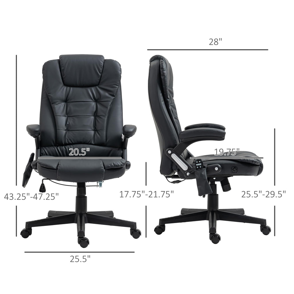 HOMCOM High Back Vibration Massage Office Chair with 6 Vibration Points, Heated Reclining PU Leather Computer Chair with Armrest and Remote, Brown