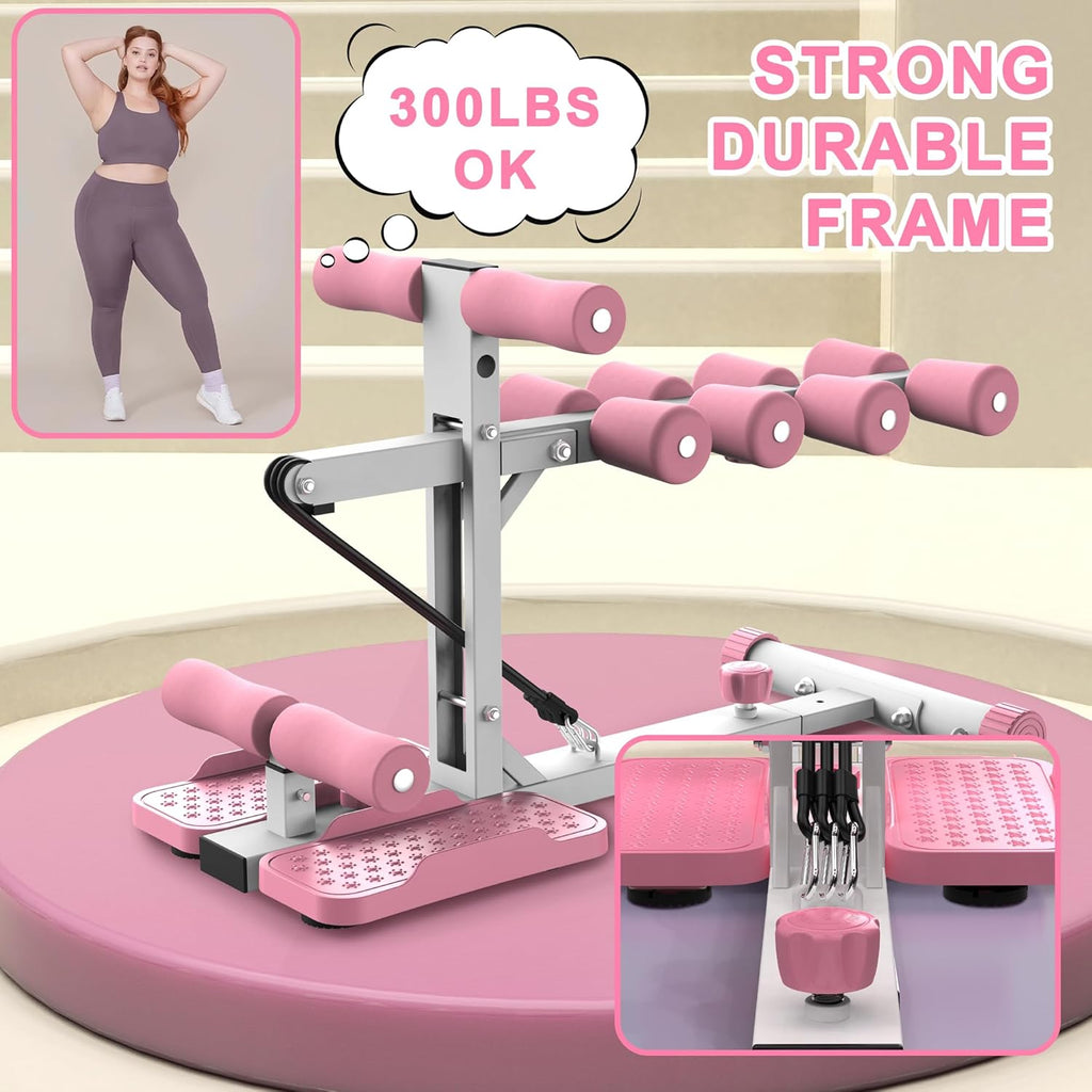 KINMAC Deep Squat Machine for Home-Glutes Trainer Machine with Resistance Bands Squat Assist Trainer for Core & Legs Workout Ideal for Home Gym, Apartment & Office-White Pink