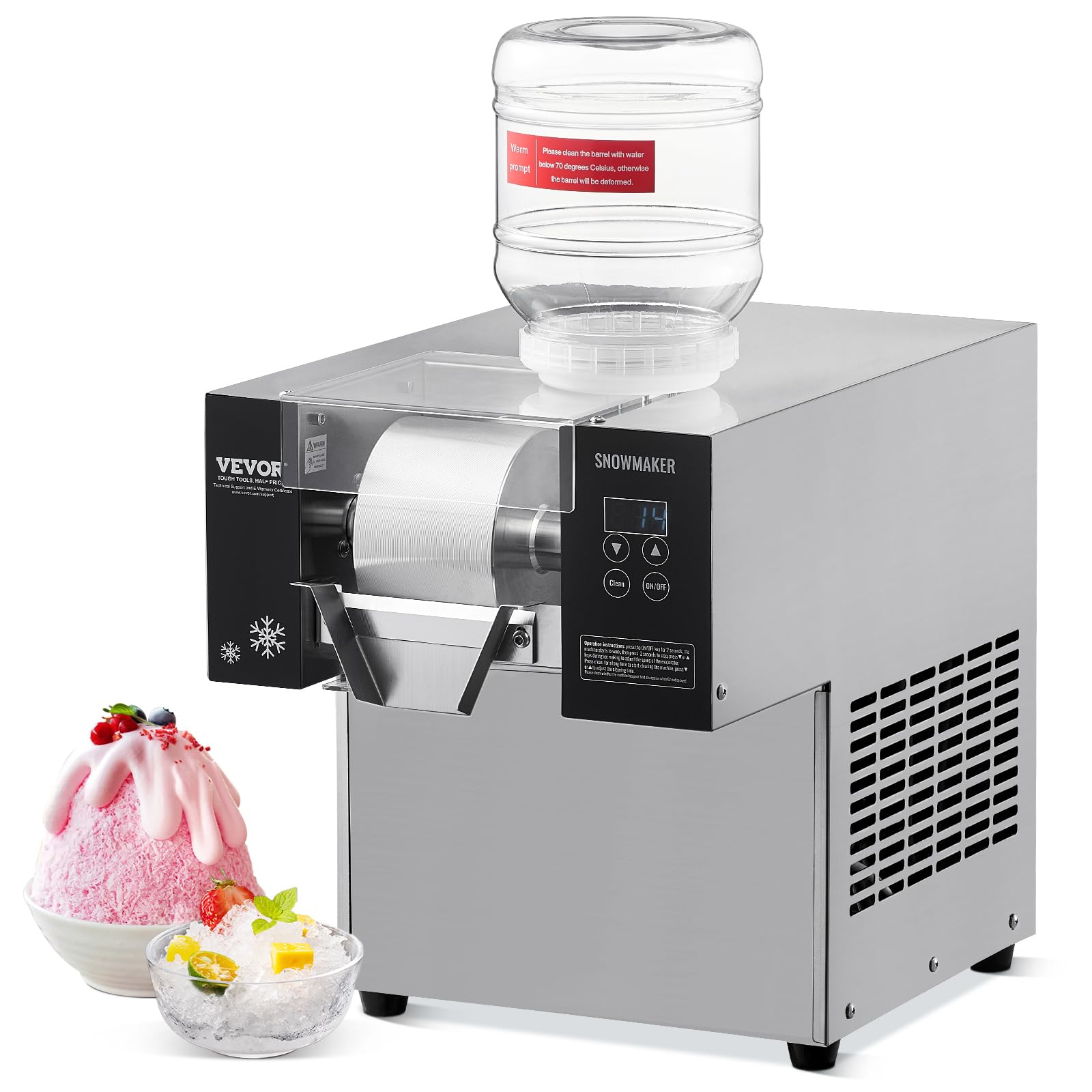 VEVOR Commercial Snowflake Ice Machine, 397LBS/24H Snowflake Ice Maker, Stainless Steel Ice Shaver Machine, Electric Snow Cone Maker, Liquid Cooling System for Rapid Heat Dissipation, Ice Cream