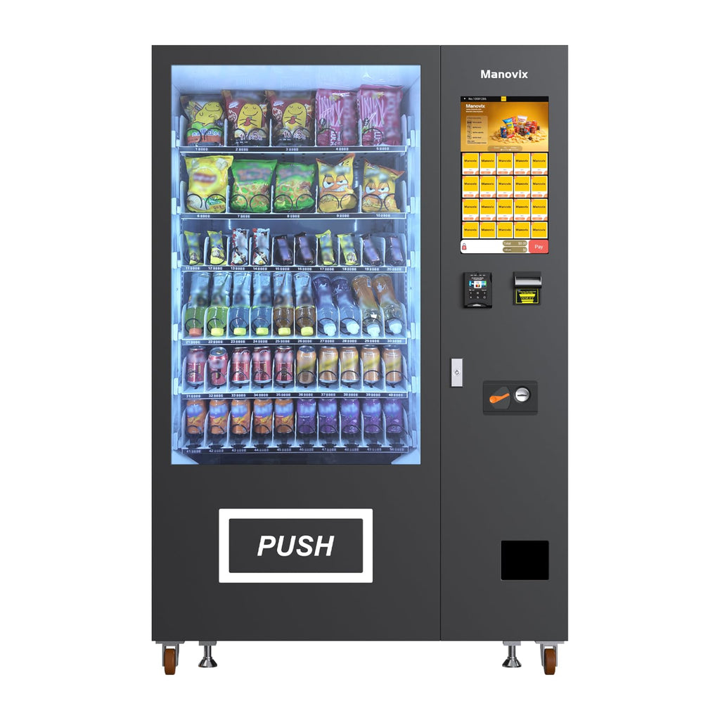 Refrigerated Beverage Vending Machine for Business, Large 60 Slots Snack Drink Combo Commercial Vending Machine Durable Cashless Vending Machine with Card Reader and Bill Coin Acceptor