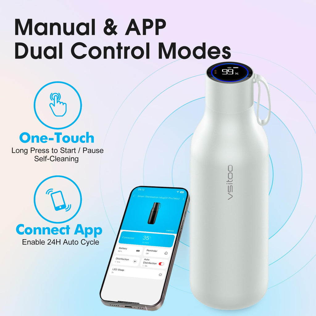 VSITOO 33oz Smart Self-Cleaning Water Bottle，Large Insulated Stainless Steel Bottle with AI Self-Clean, 30-Day Battery & Magnetic Charging for Outdoor Travel, Gym or Office, Pink