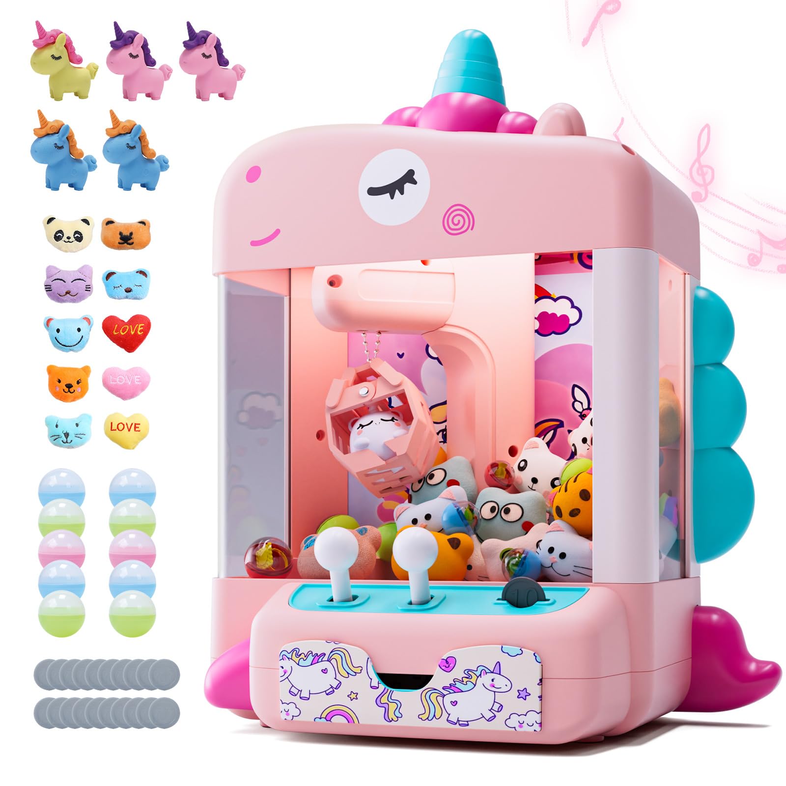 Skirfy Claws Machines for Kids Age 6+, Mini Vending Machines Girls Unicorns Toys with Sound & 20 Mini Plush Toys,Arcades Game Indoor Toy for Home Party Birthday