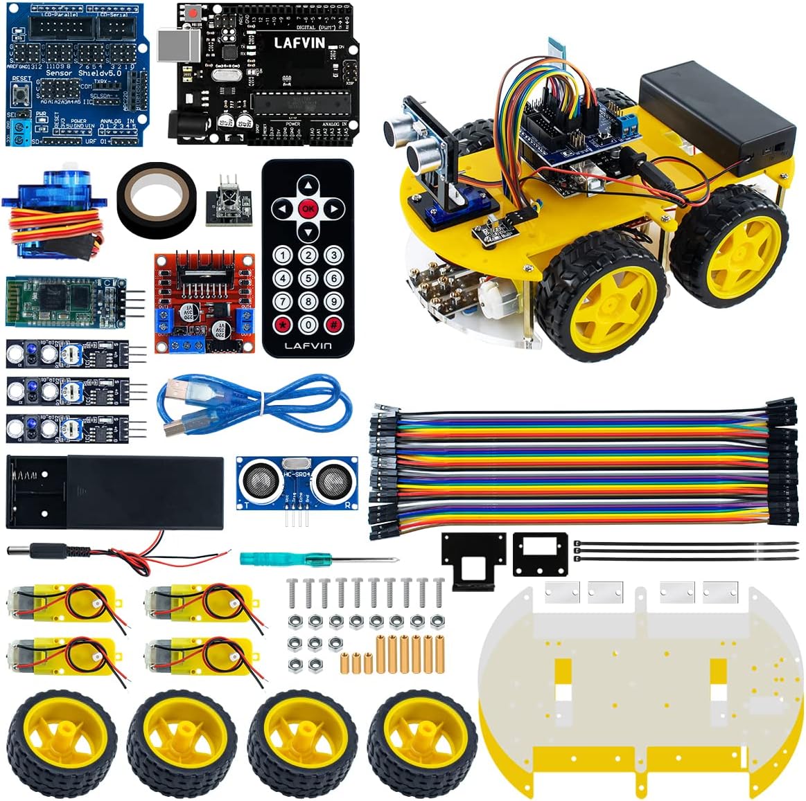 LAFVIN Smart Robot Car Kit Include Ultrasonic Sensor,R3 Board Compatible with Arduino IDE with Tutorial