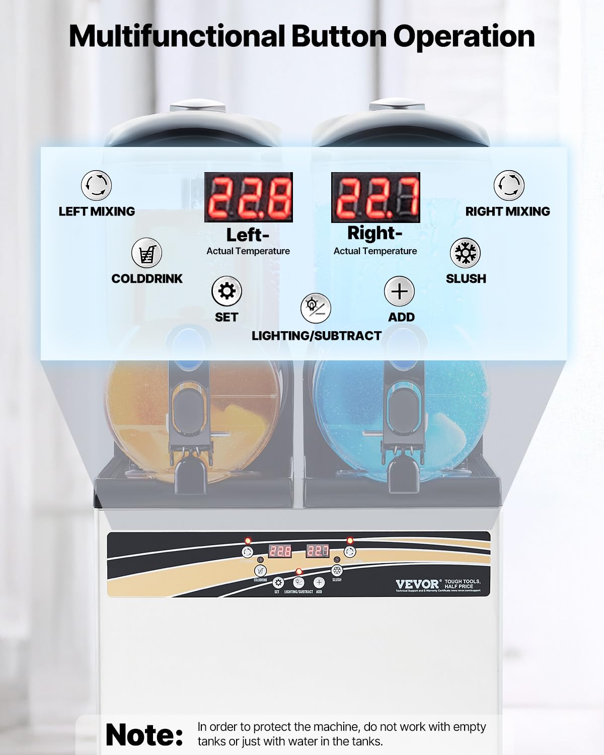 VEVOR Slushie Machine, 15L Single Tank Commercial Margarita Machine, 60 Cups Stainless Steel Margarita Smoothie Frozen Drink Machine, Slushy Machine for Home Party Restaurants Cafe Bars