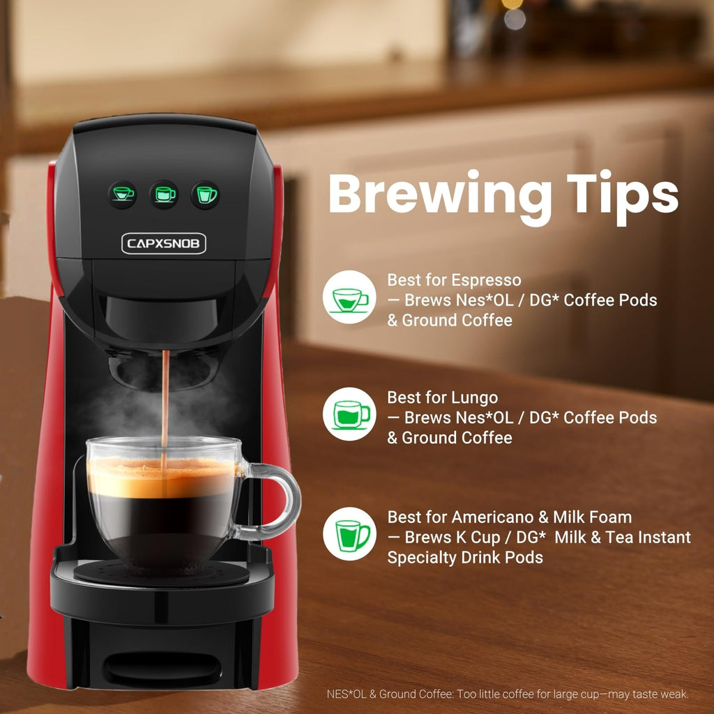 Warriors1 Mini Coffee Maker for Keurig K Cup, Espresso Machine for Nespresso Original, Dolce Gusto Pods, Ground Coffee, 20 Bar Coffee Machine fits kitchens, apartments, dorms, RVs, 28 oz Reservoir