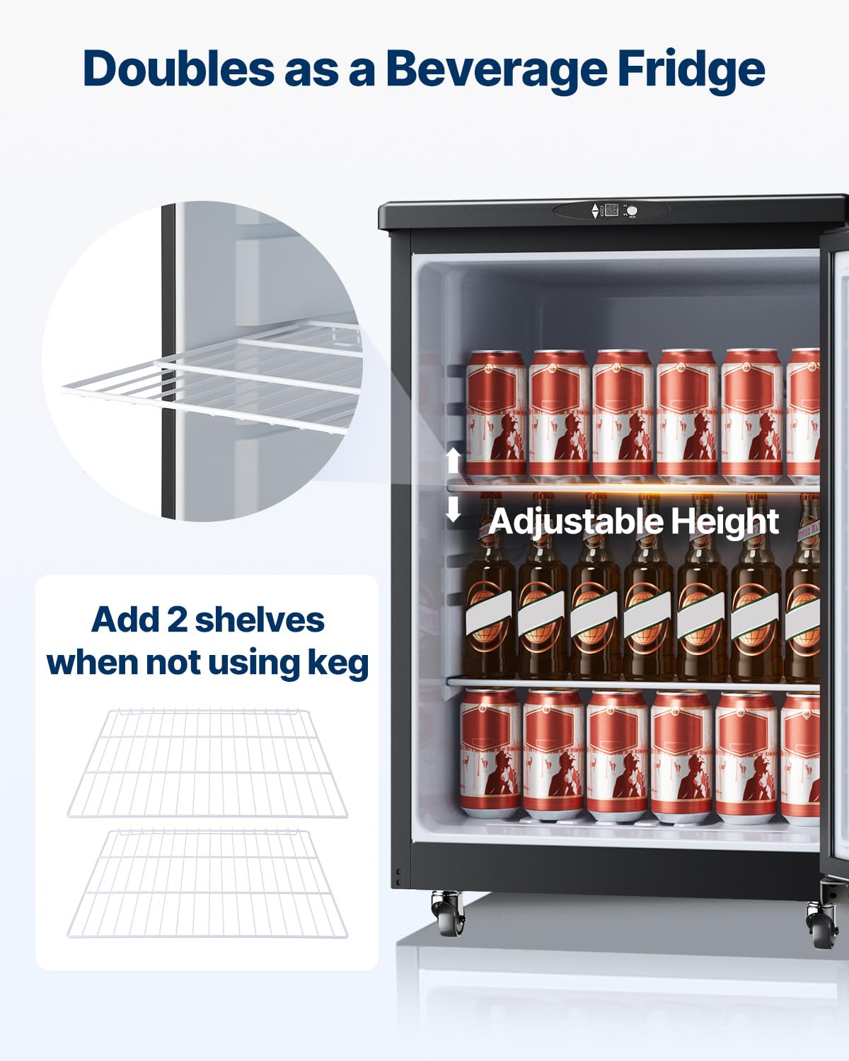 VEVOR Beer Kegerator, Dual Tap Commercial Draft Beer Dispenser for D system, Full Size Keg Refrigerator with 5lbs CO2 Tank, Hold 2 Sixth / 2 Ball lock keg, Black