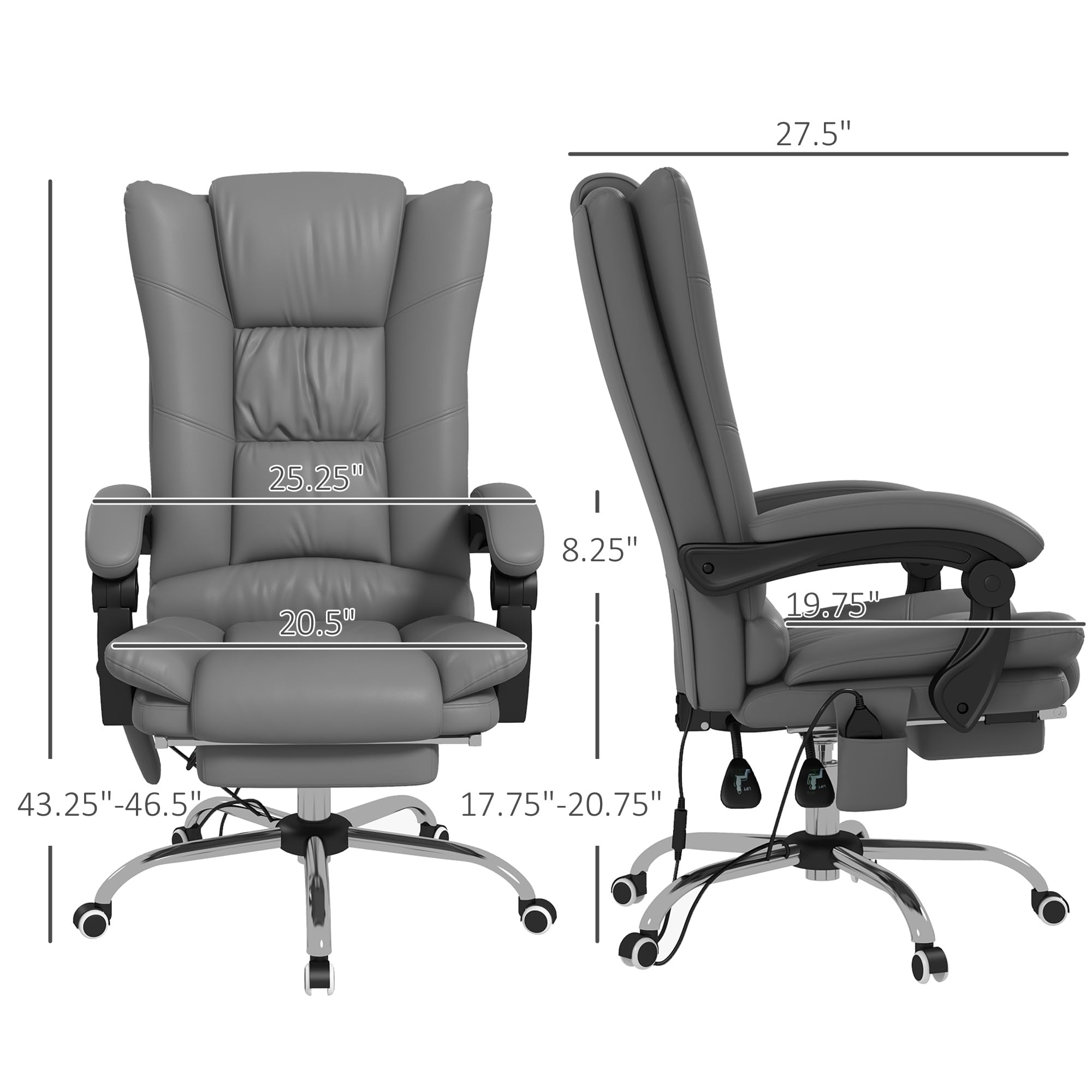 Vinsetto Executive Massage Office Chair with 4 Vibration and Heat, 3 Modes, PU Leather Swivel Chair with Adjustable Height, Reclining Back, and Footrest, Light Brown