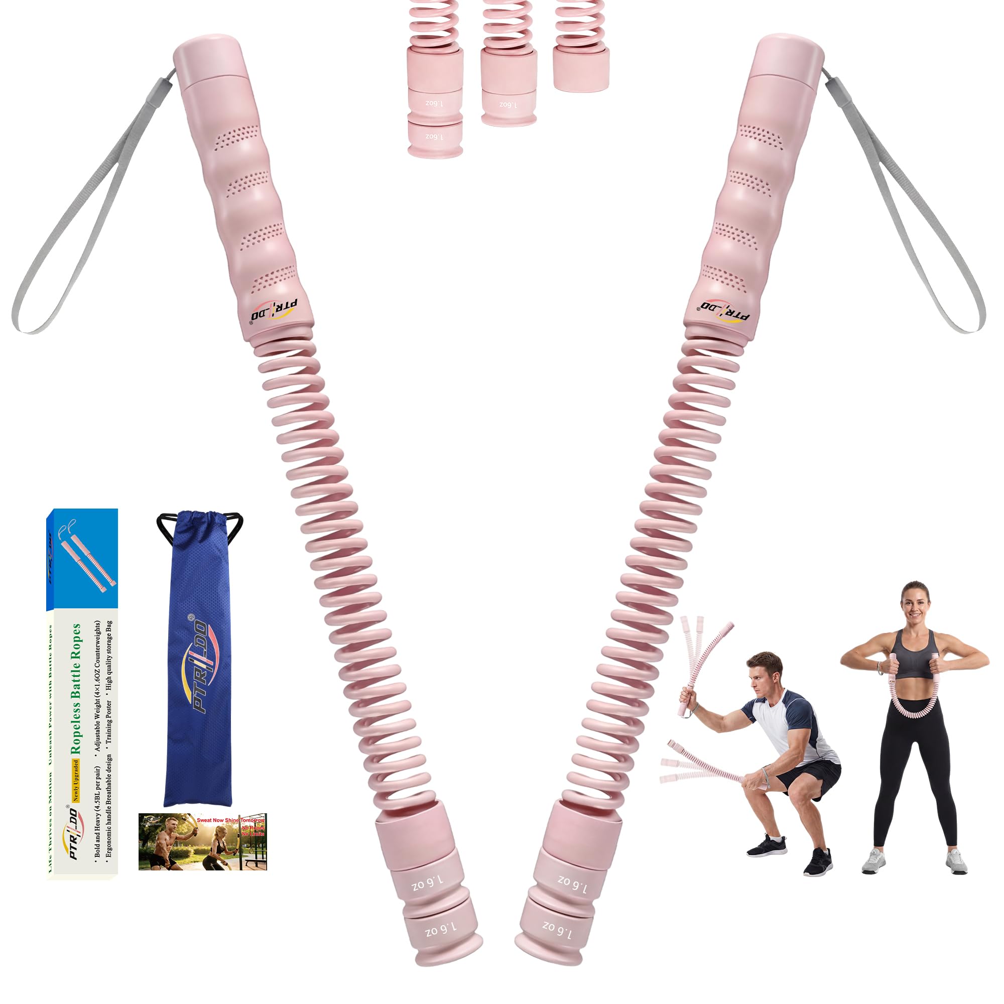 Cordless Battle Ropes for Home Gym & Apartment-Portable Ropeless Battle Ropes for Strength Training, HIIT & Full Body Exercise Includes Workout Guide & Storage Bag