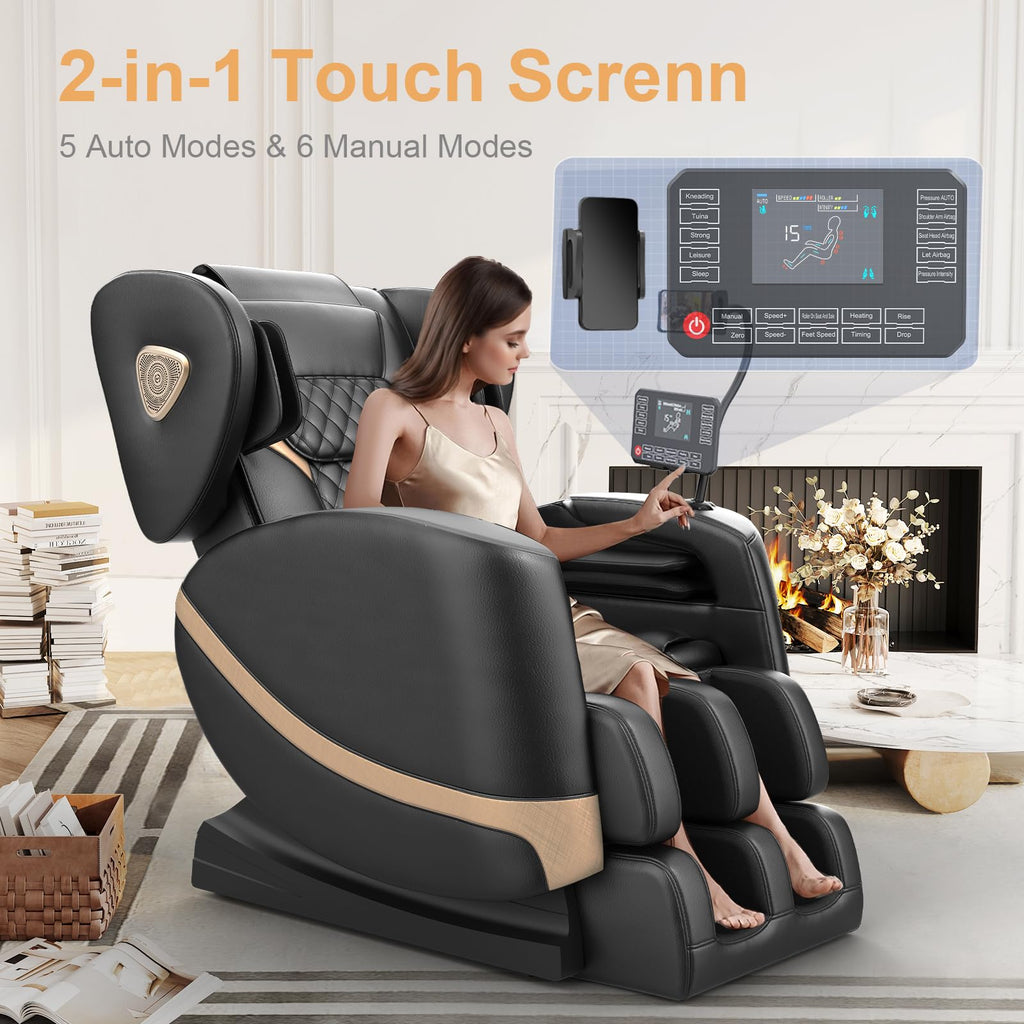 FURNIMAT 2026 Massage Chair Full Body, Zero Gravity Massage Chair with 10 Fix Rollers, Airbags, Heating, Foot Massage, Auto Modes, Bluetooth Speaker, Smart Screen Controller (Advanced Version)