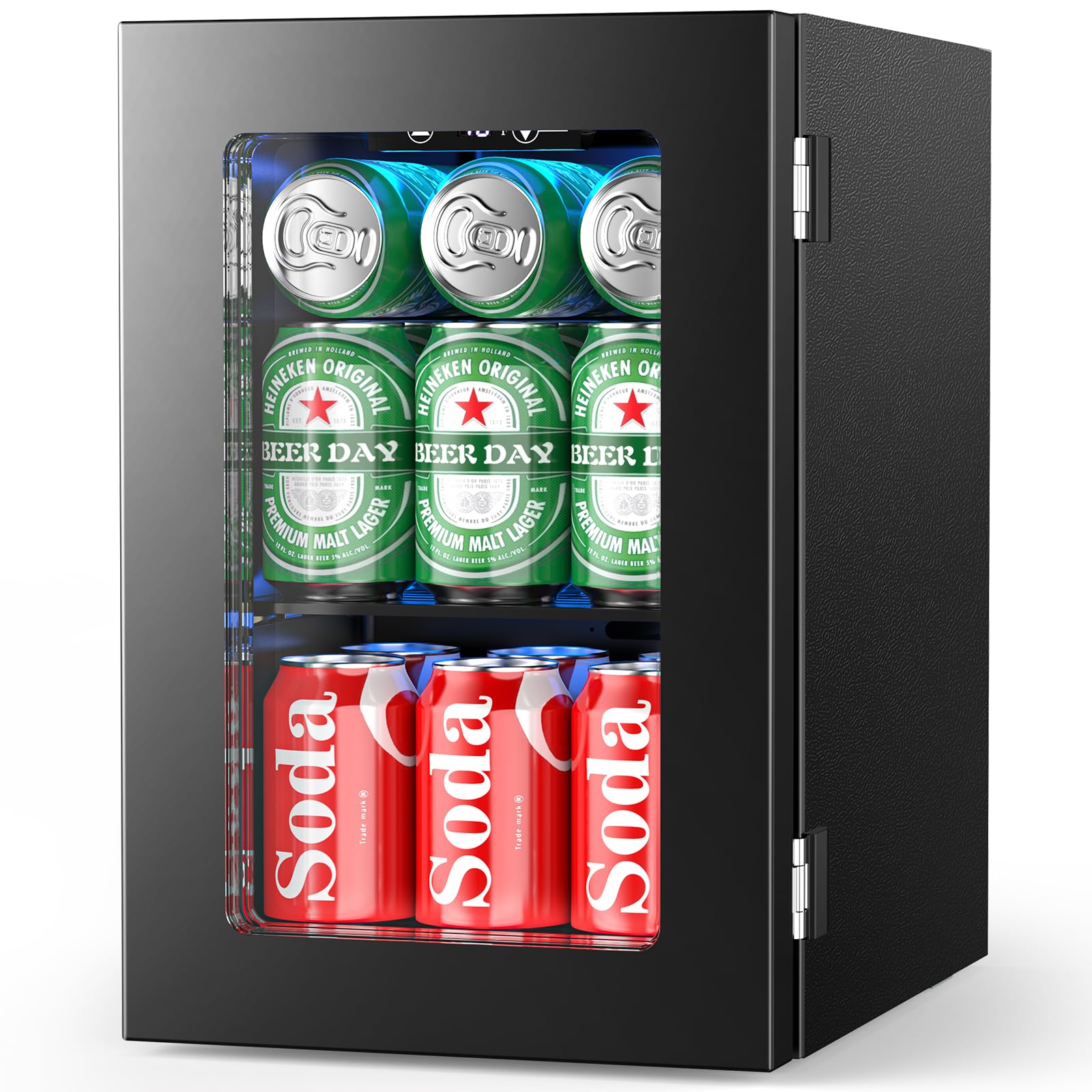 Electactic 50 Cans Beverage Refrigerator Cooler, 1.3 Cu.ft Mini Fridge Countertop Drink Cooler with Glass Door for Beer, Soda,Wine, Adjustable Digital Temperature Control for Home Dorm Bar, Black