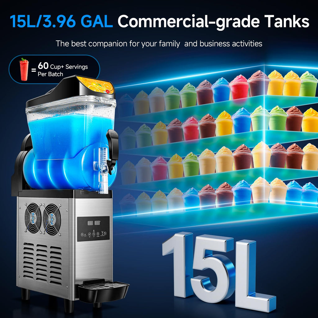 Slushy Machine,15L x2 Double Tanks Comercial Margarita &Slushie Machine,120+ Cups 1000W 110V Electric Large Daiquiri Machine with Self-cleaning Mode,for Home Party Restaurants Cafe Bars