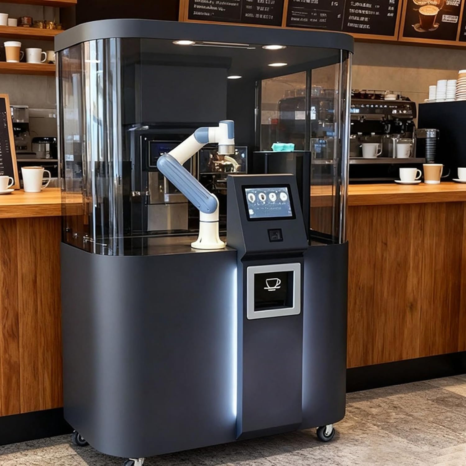Self Service Coffee Vending Machine Intelligent Bean-to-Cup Hot Drink Kiosk Compact Free-Standing Coffee Dispenser for Small Offices, Retail Stores & Campus Users