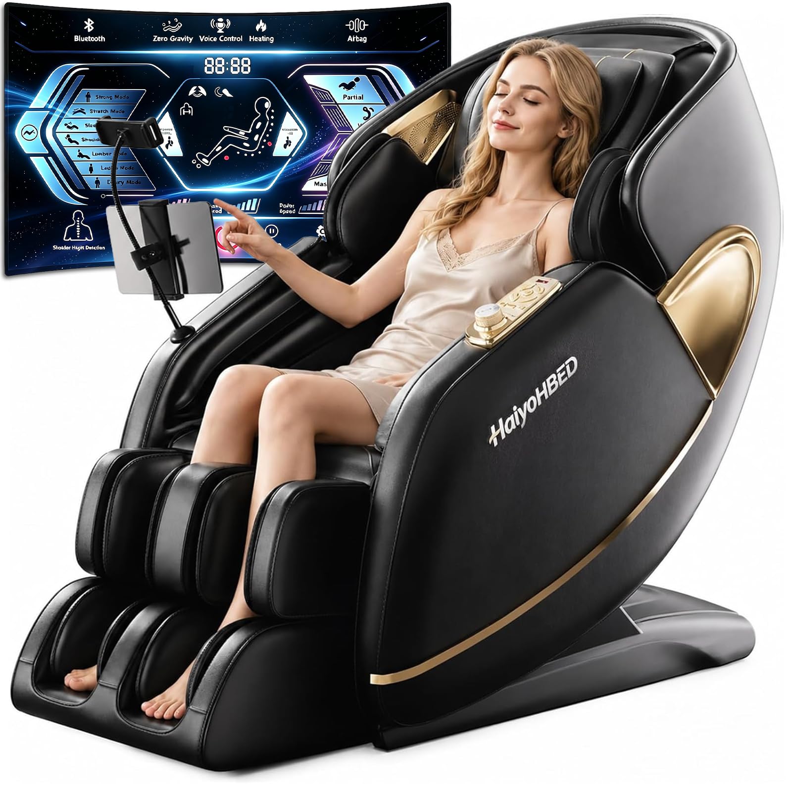 2026 4D Massage Chair Full Body, PU Leather Zero Gravity Heated Back Foot Hand Massage Recliner, AI Voice Control, Office and Living Room Furniture, Portable - Black