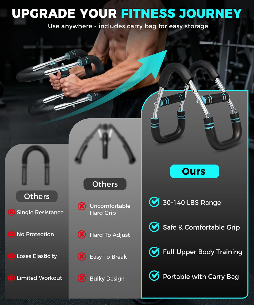 BAGAIL Twister Arm Trainer, 5 or 9 Level Resistance (30-140 lbs) for Chest & Arm Workout, All-in-One Home Gym Strength Training Equipment with Ergonomic Grips & Carry Bag for Men and Women